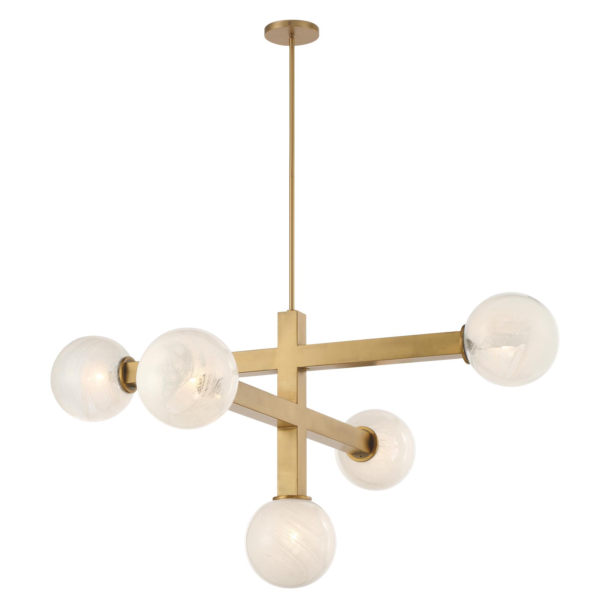 Shown in Legacy Brass finish and White Bubble glass