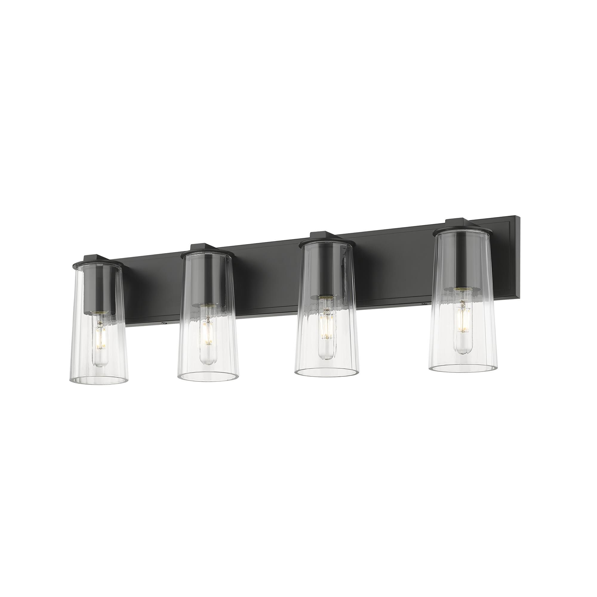 Shown in Matte Black finish and Clear glass and Clear shade