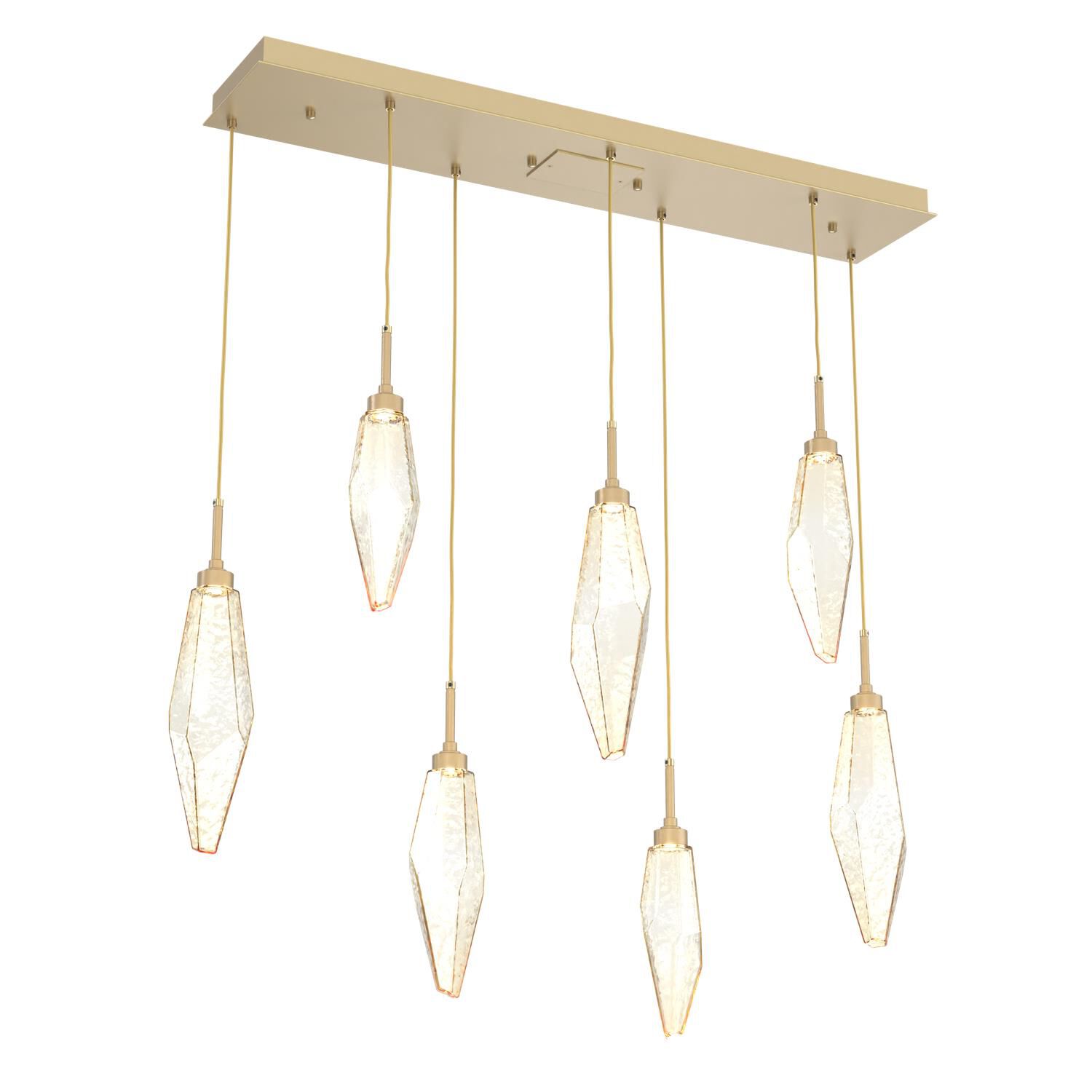 Shown in Gilded Brass finish and Chilled Amber glass