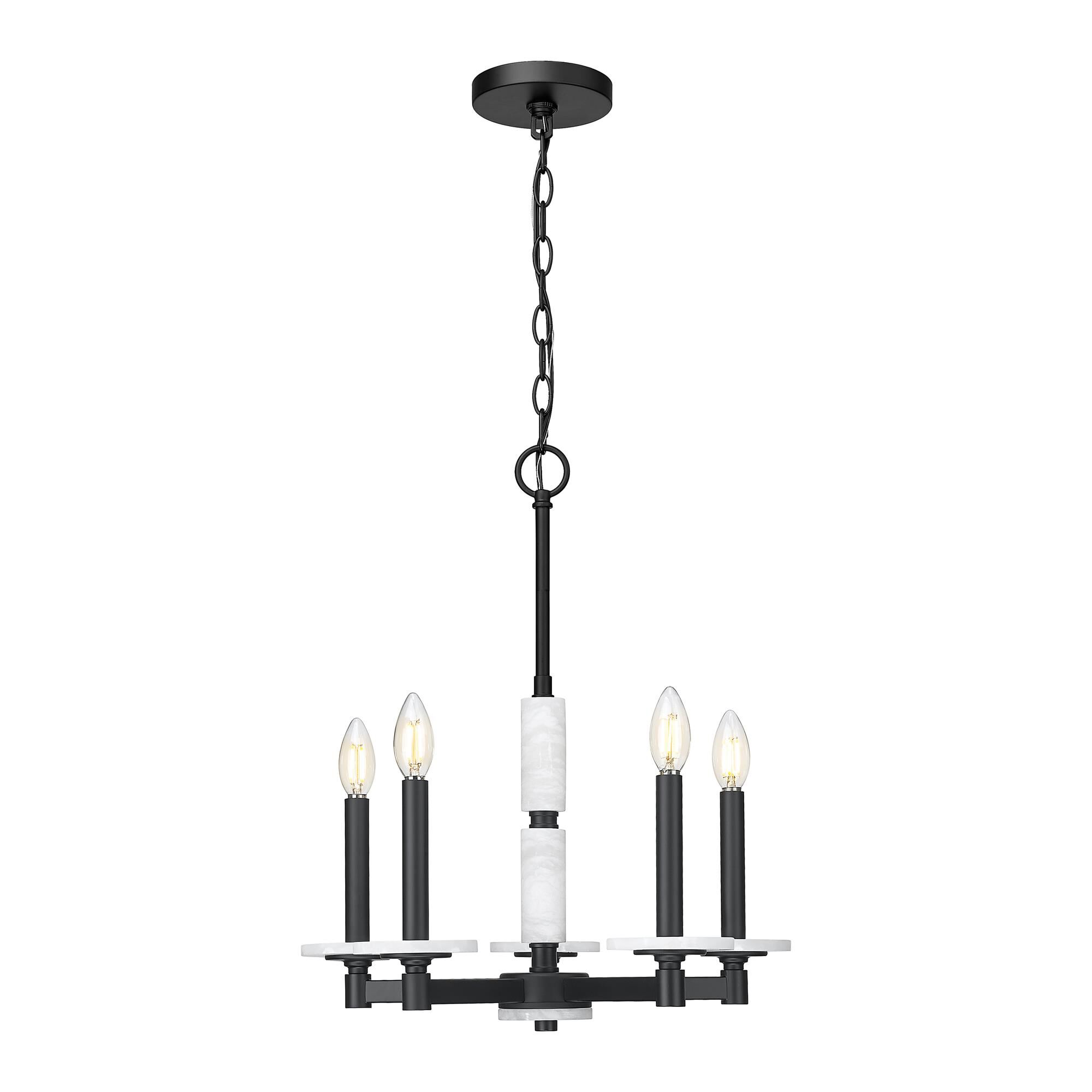 Shown in Matte Black finish and Alabaster glass and Alabaster shade