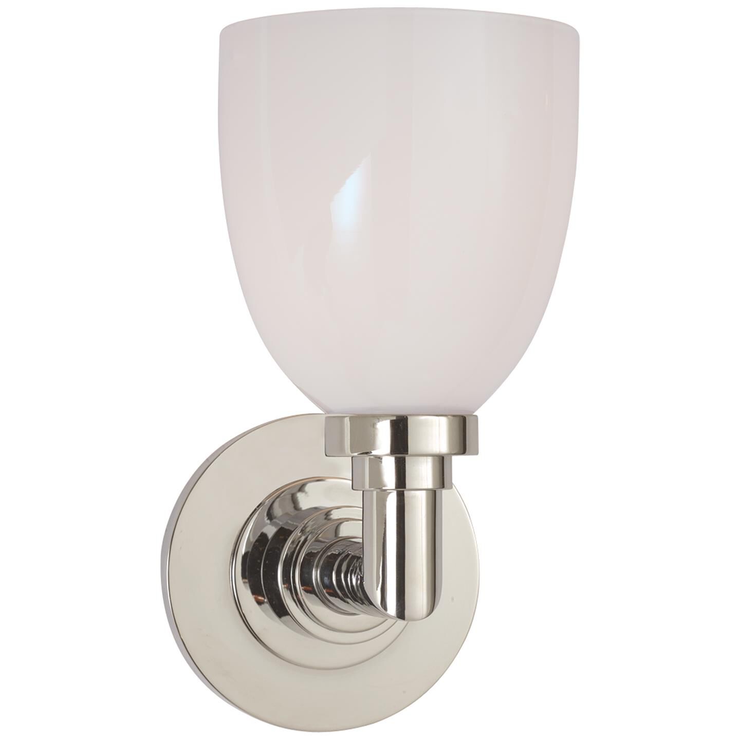 Shown in Polished Nickel finish and White glass
