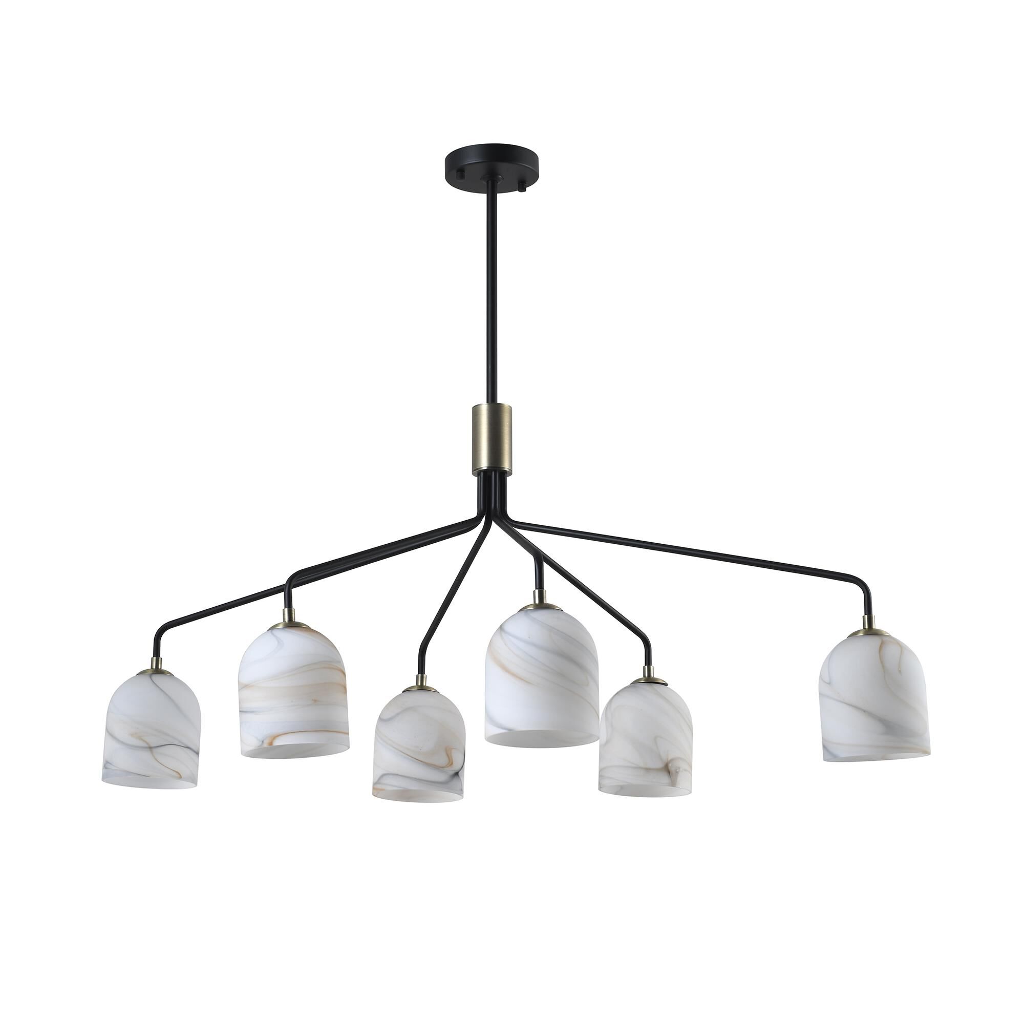 Shown in Black and Brushed Brass finish and Alabaster Style glass