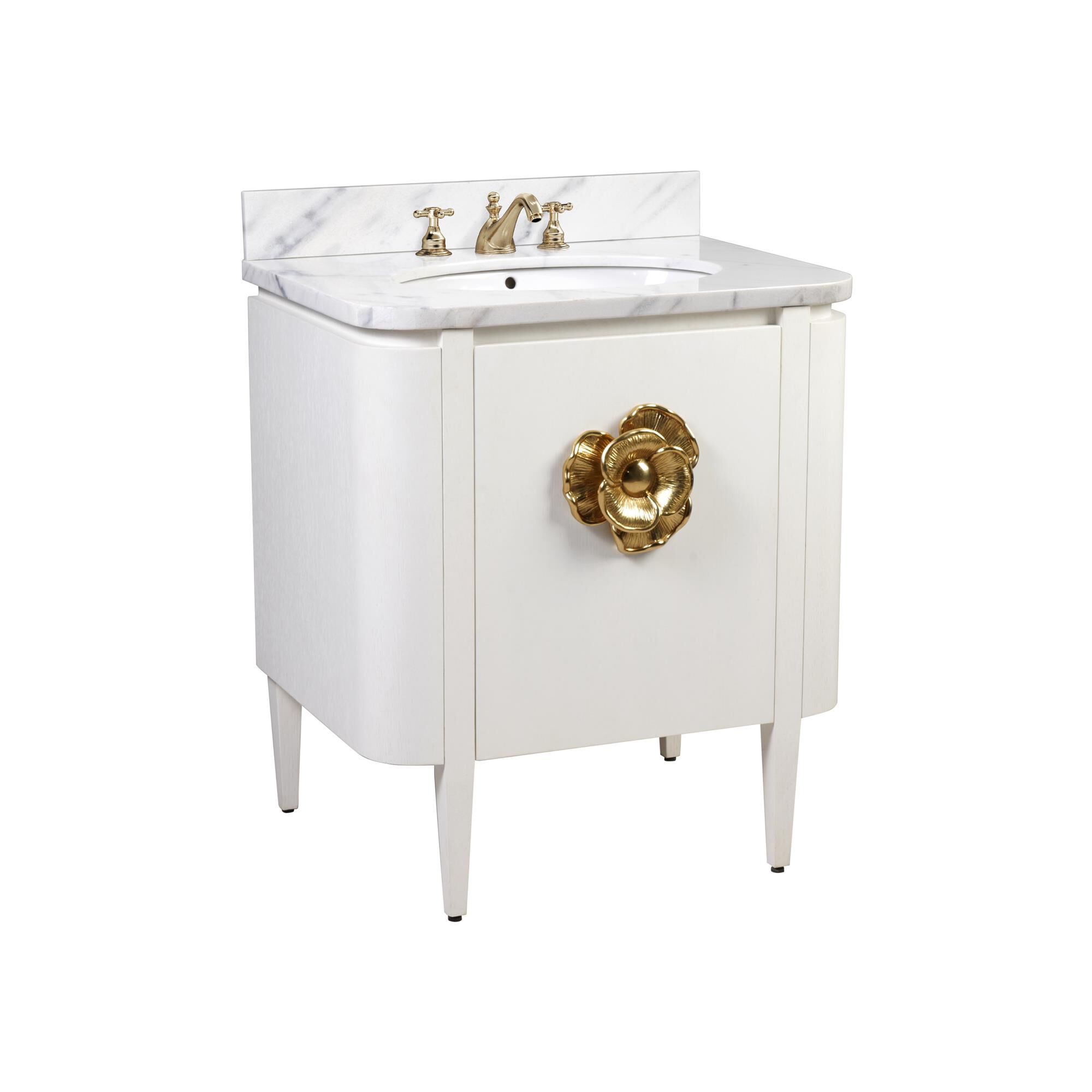 Shown in Cerused White, Natural, White, Polished Brass finish