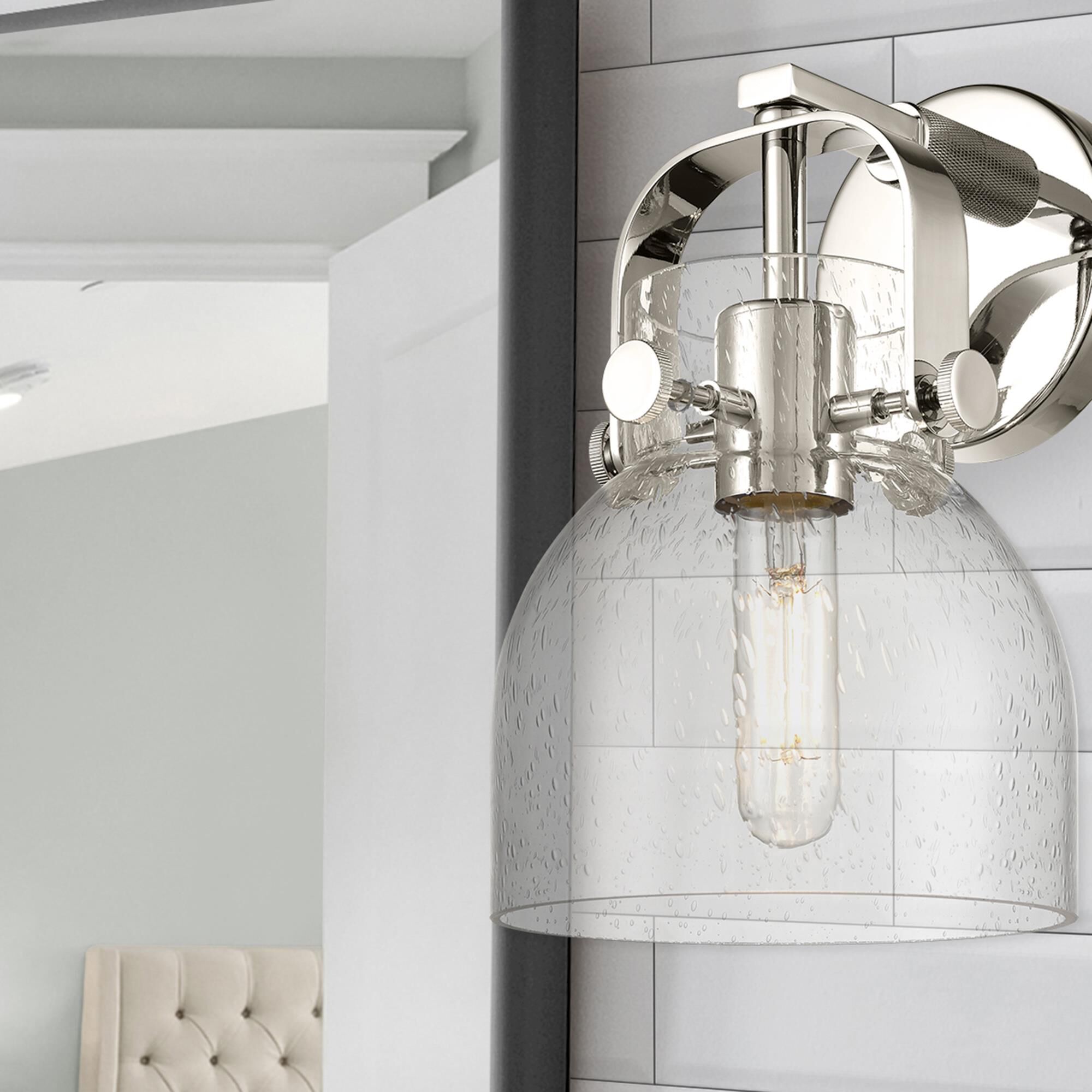 Shown in Polished Nickel finish and Seedy glass