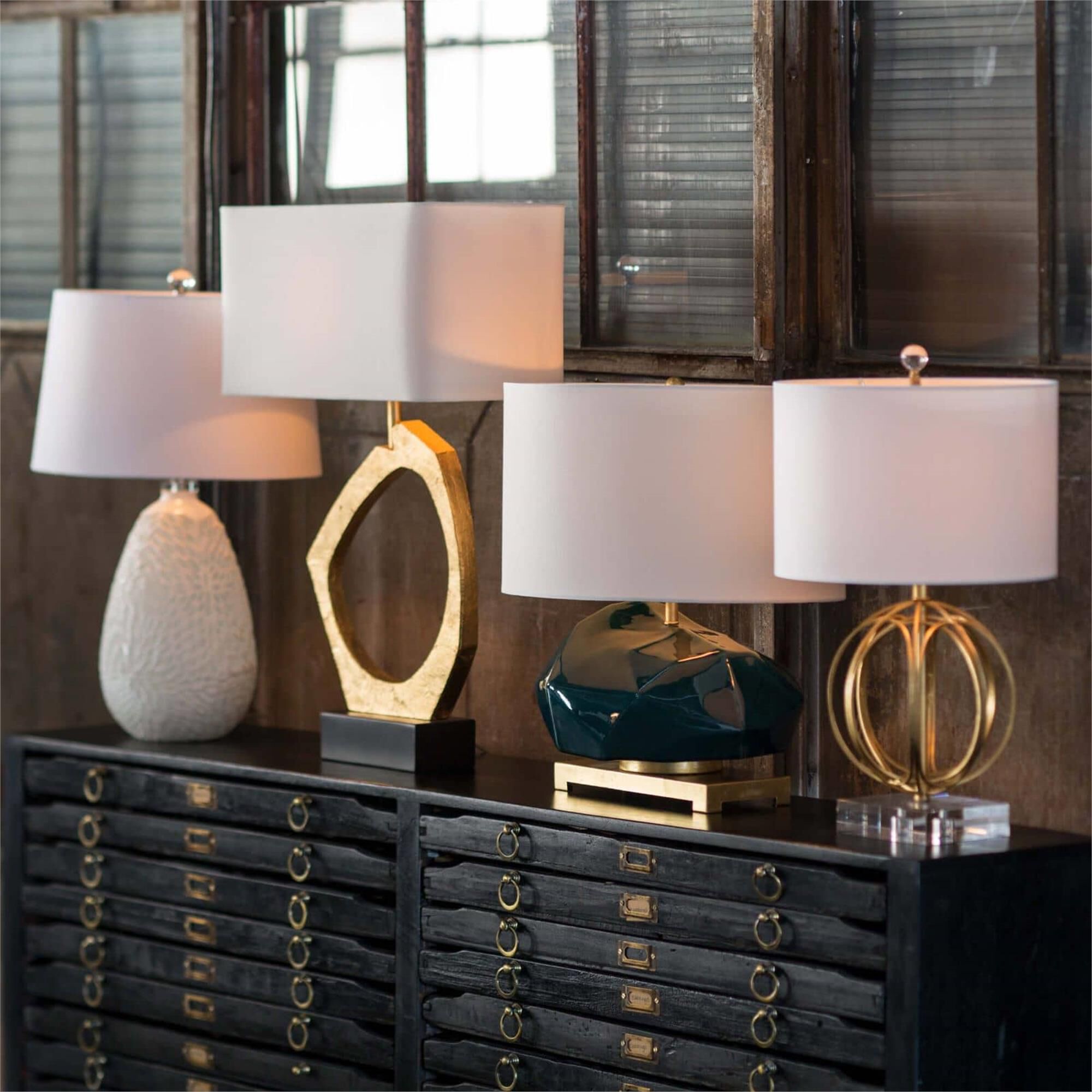 Shown in Gold Leaf finish and Linen shade