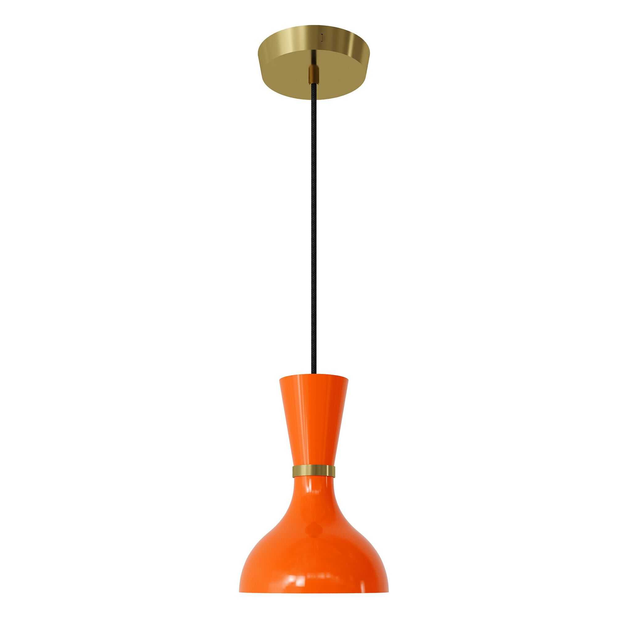 Shown in Modern Brass finish and Pumpkin shade
