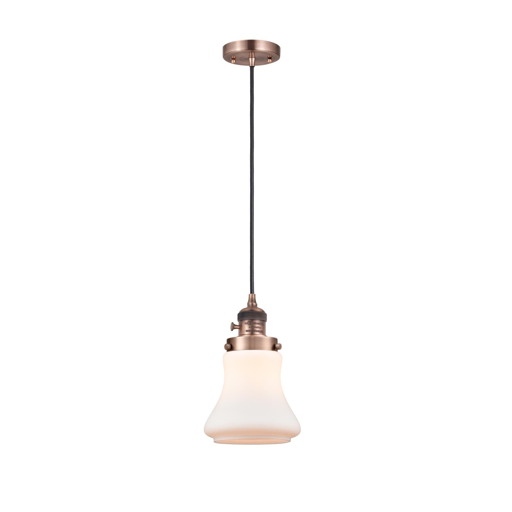 Shown in Antique Copper finish and Matte White glass