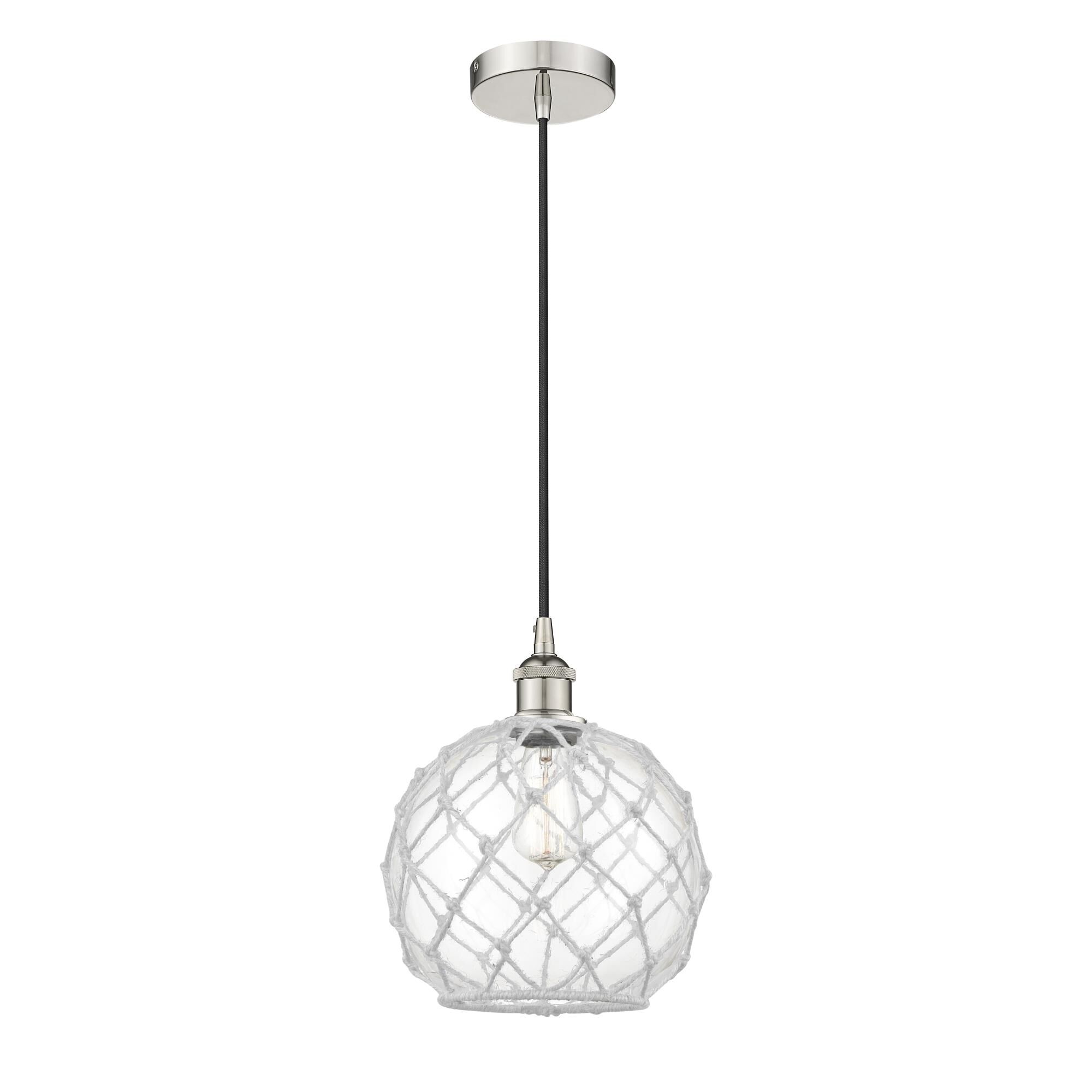 Shown in Polished Nickel finish and Clear Large Farmhouse With White Rope glass