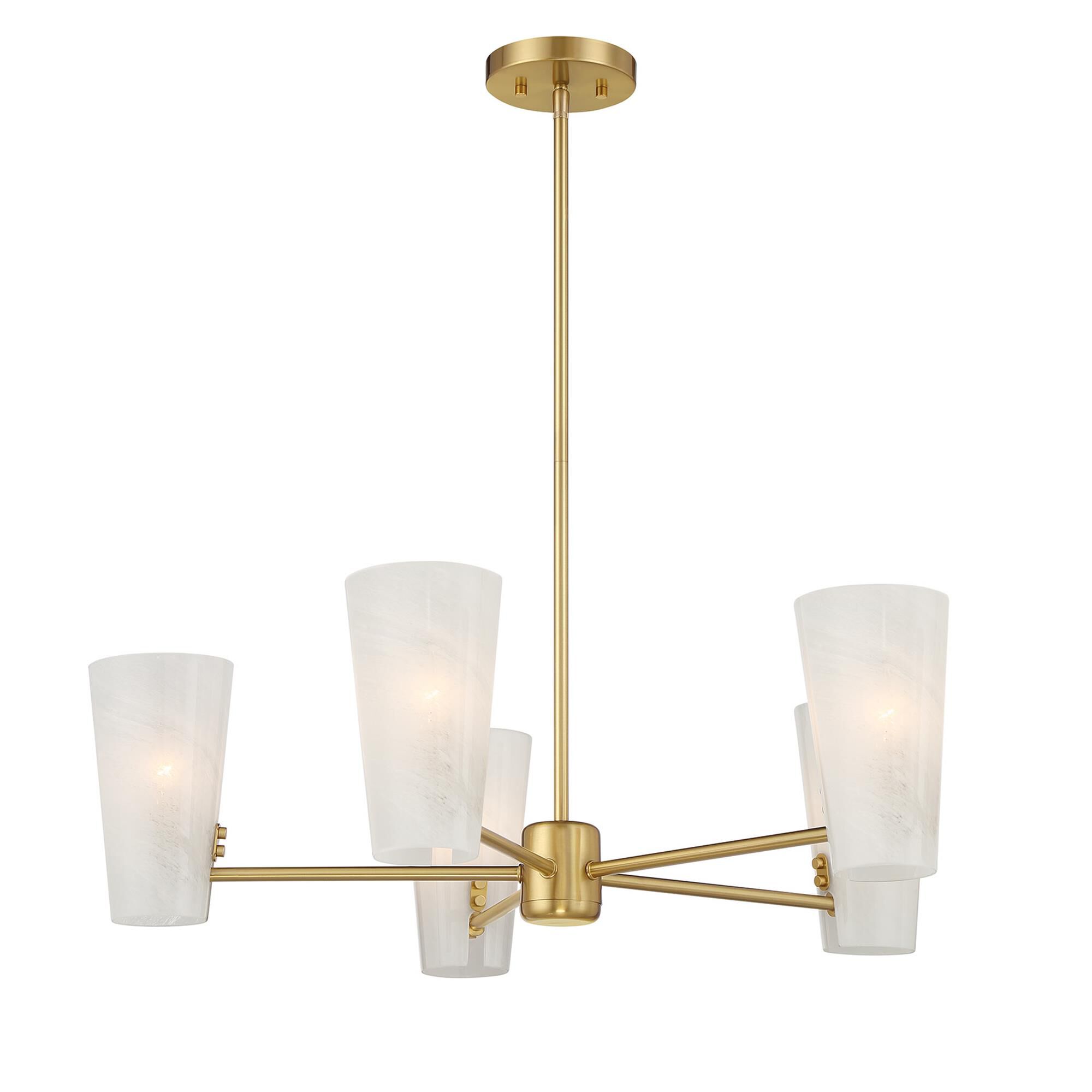 Shown in Natural Brass finish and White Strie glass