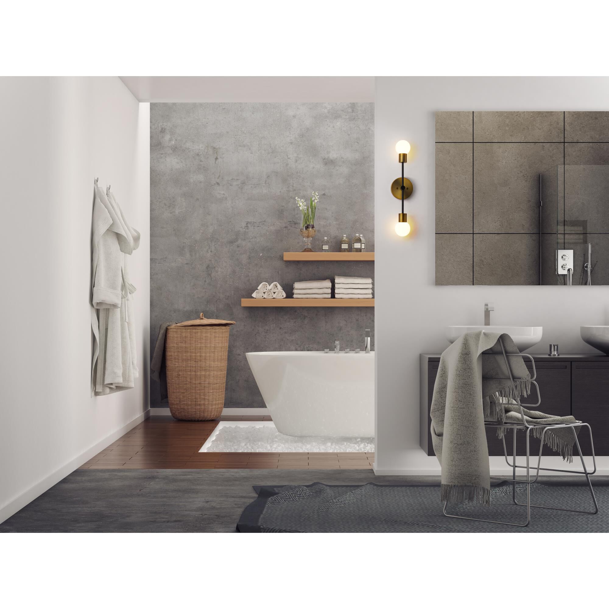 Shown in Matte Black + Polished Nickel finish and Glass shade