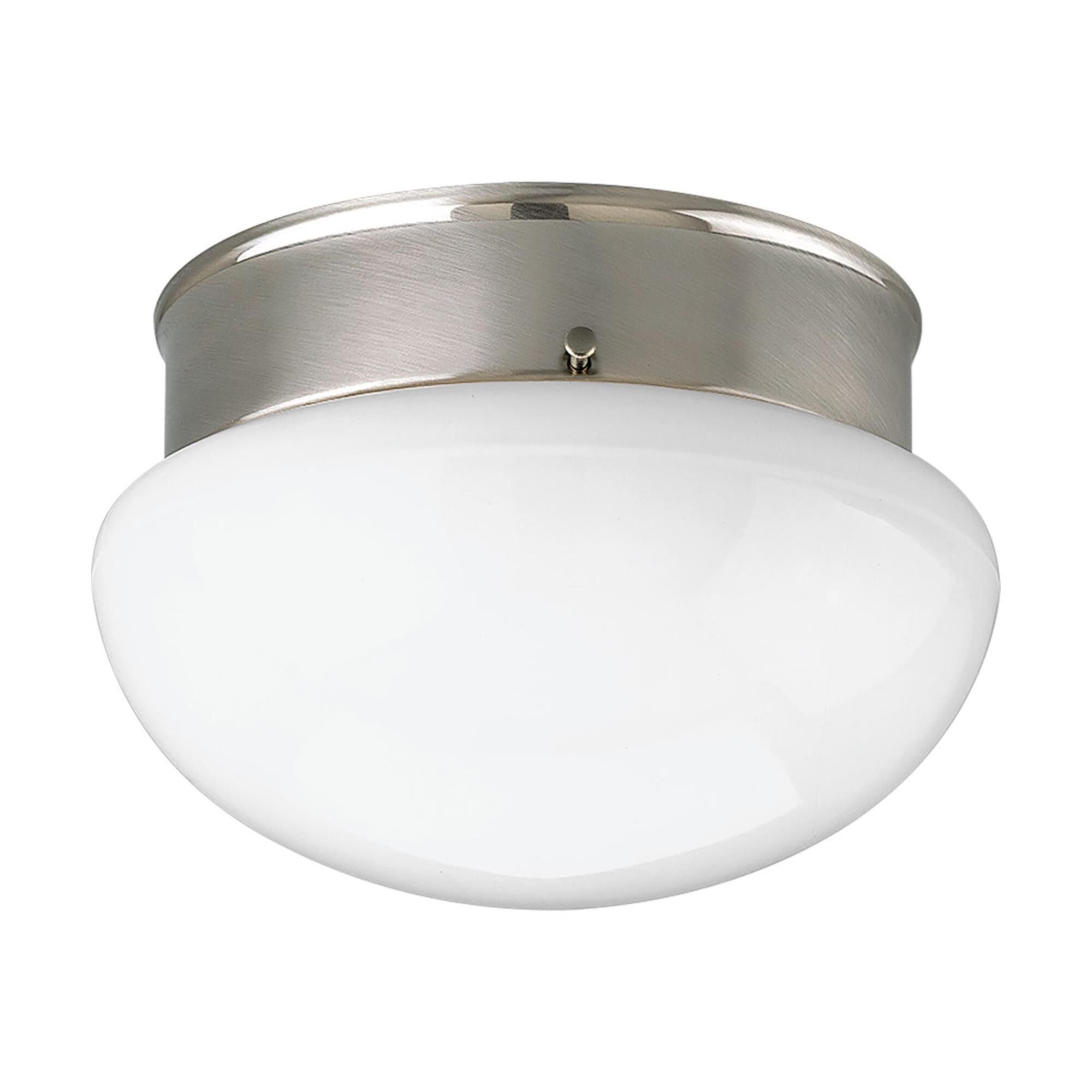 Shown in Brushed Nickel finish and White glass