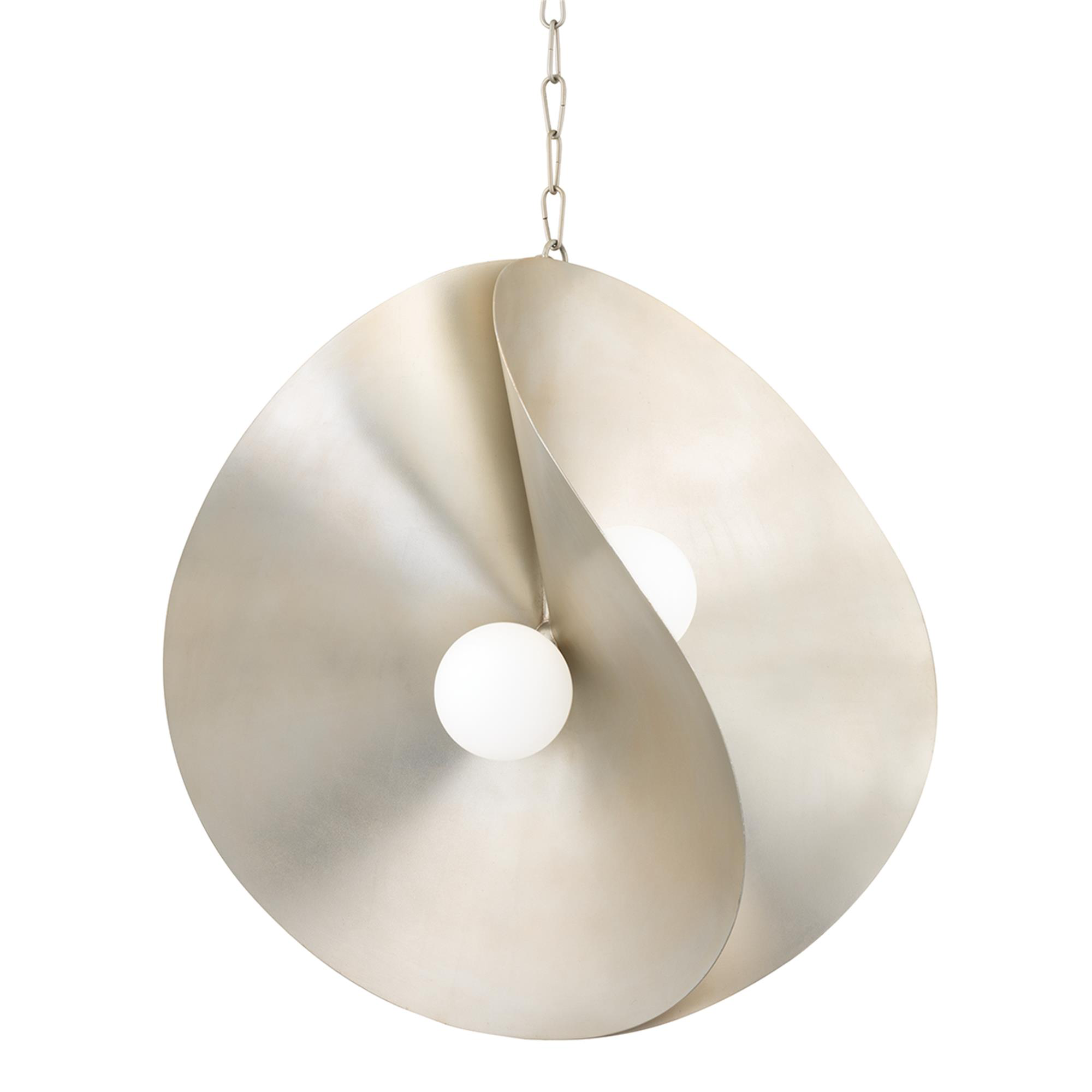 Shown in Warm Silver Leaf finish and Opal Matte glass