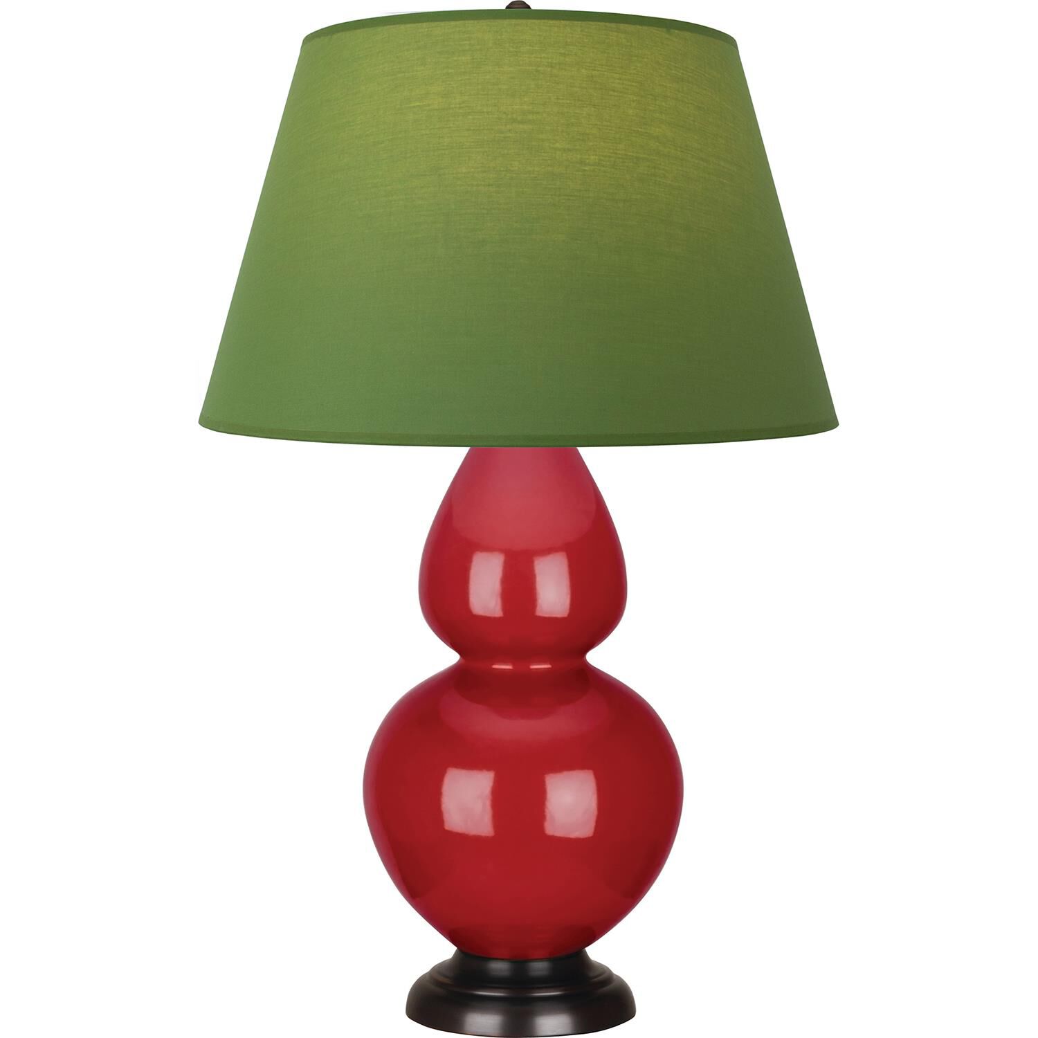 Shown in Ruby Red finish and Tea Green and Taupe shade and Deep Patina Bronze accent
