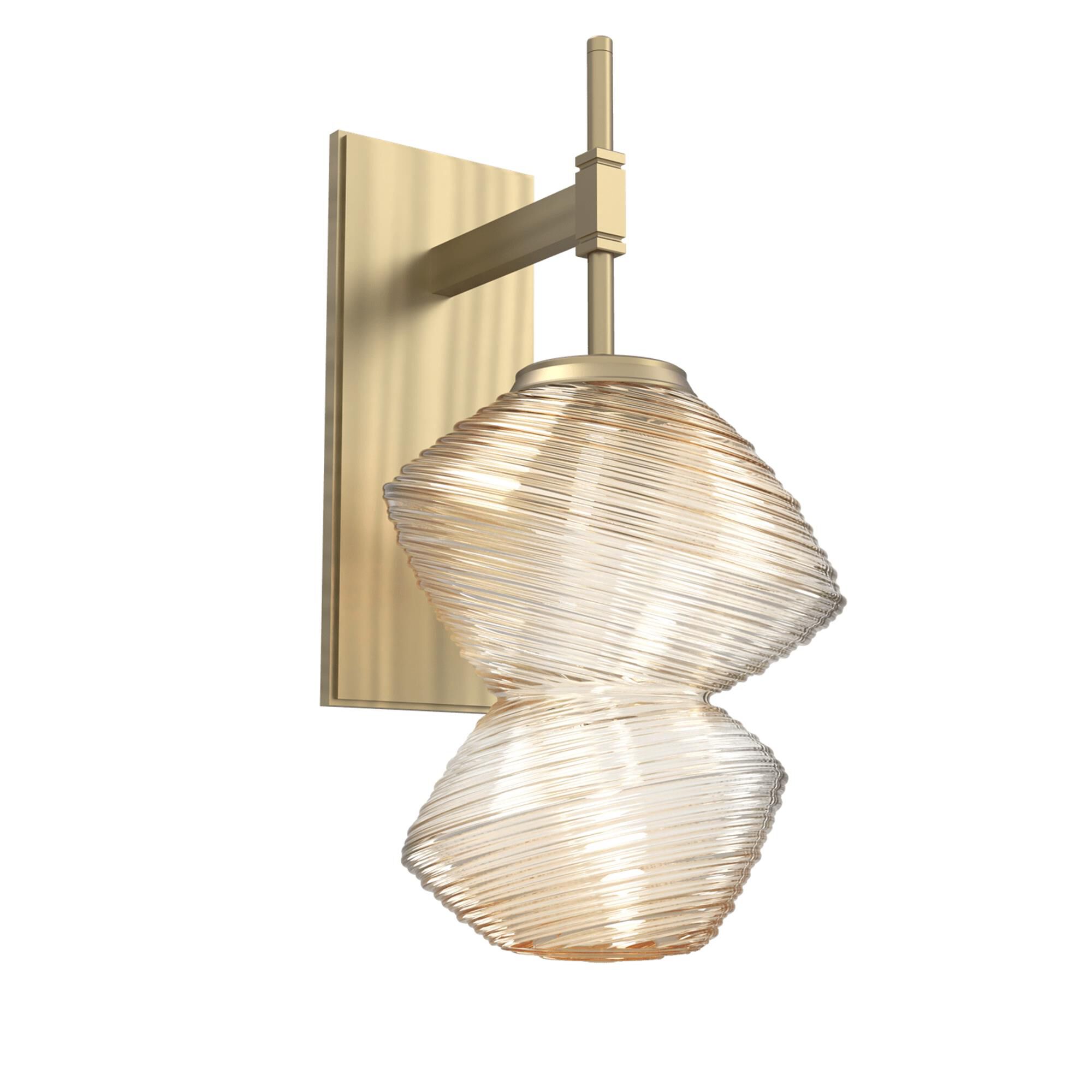 Shown in Heritage Brass finish and Amber Blown glass