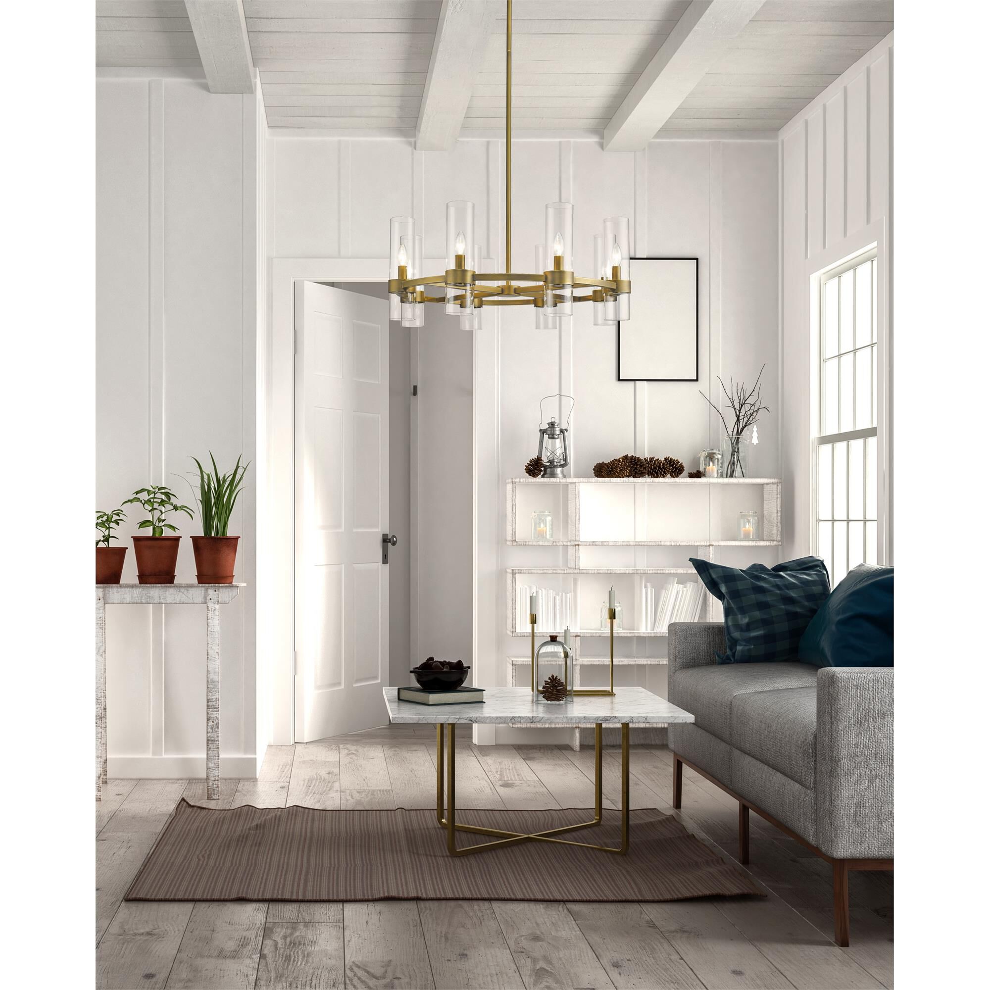 Shown in Rubbed Brass finish and Clear glass and No Shade shade
