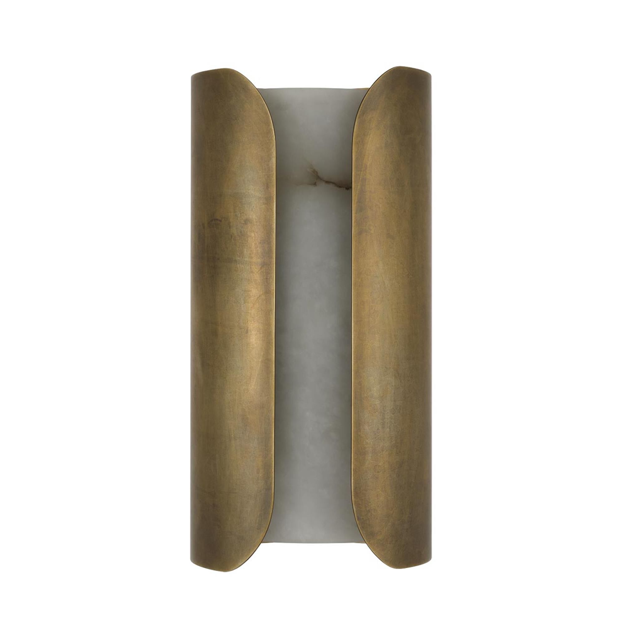 Shown in Mottled Brass finish and Alabaster shade