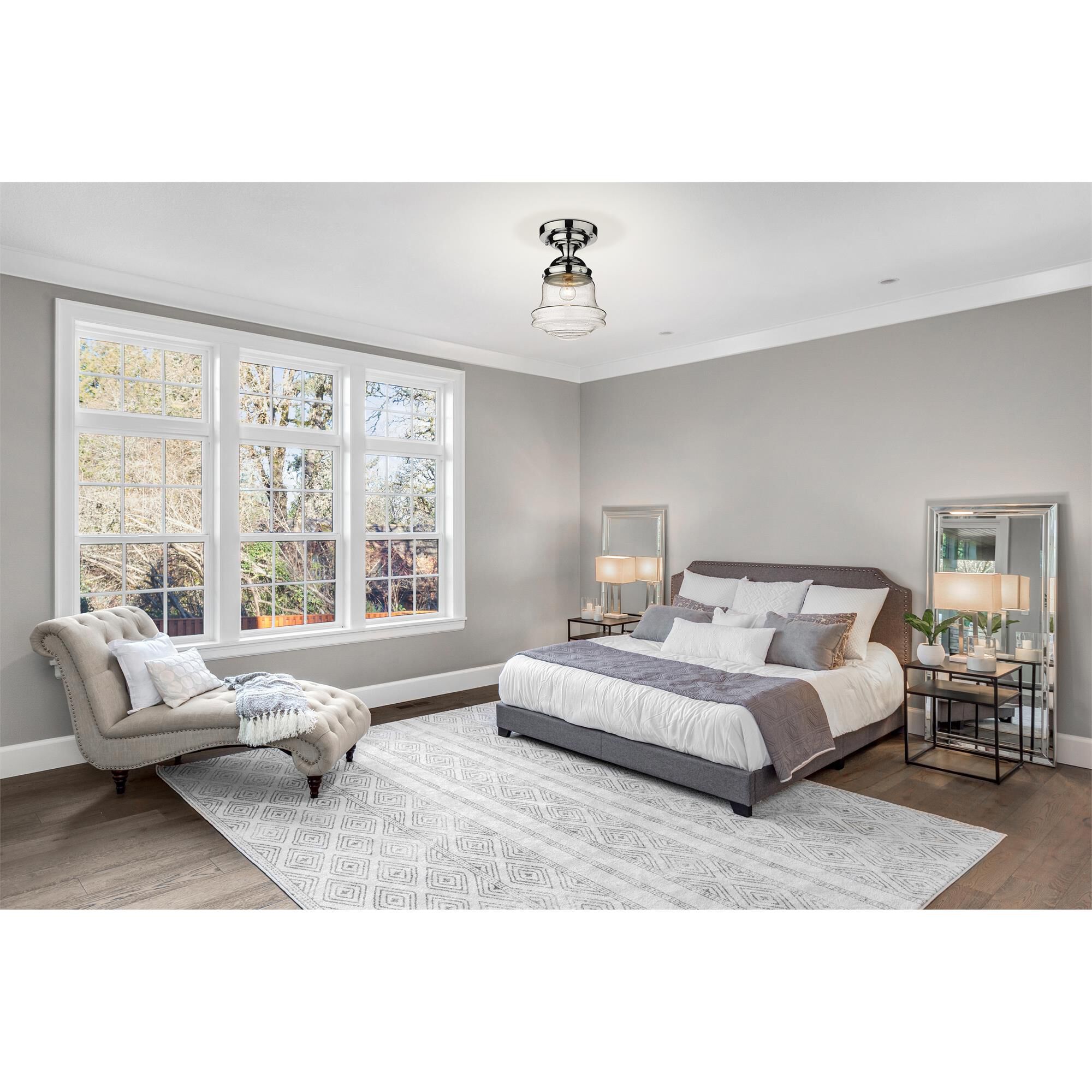 Shown in Chrome finish and Clear Seedy glass and Clear Seedy shade
