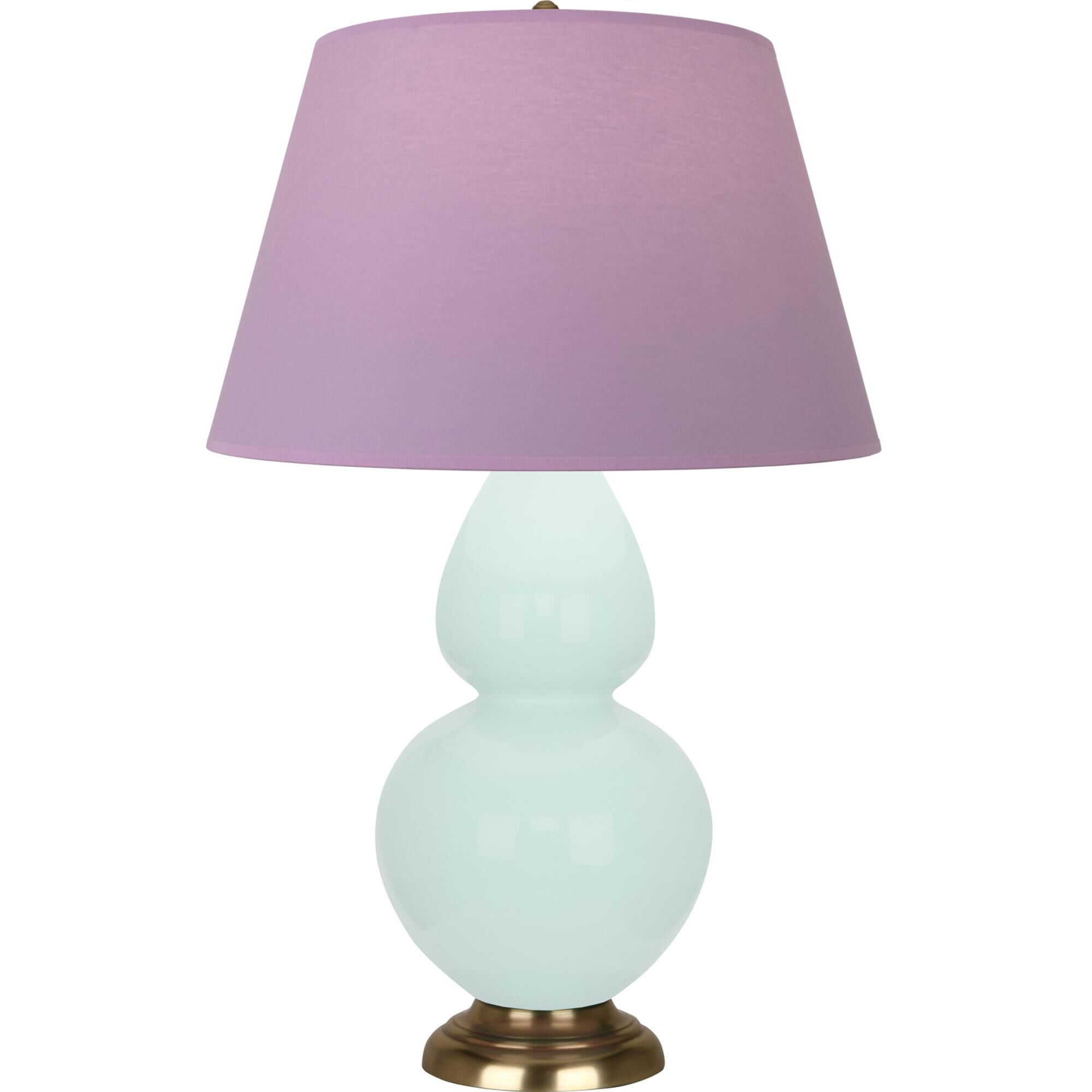 Shown in Mint Glazed finish and Lavender with Plum Lining shade and Antique Brass accent
