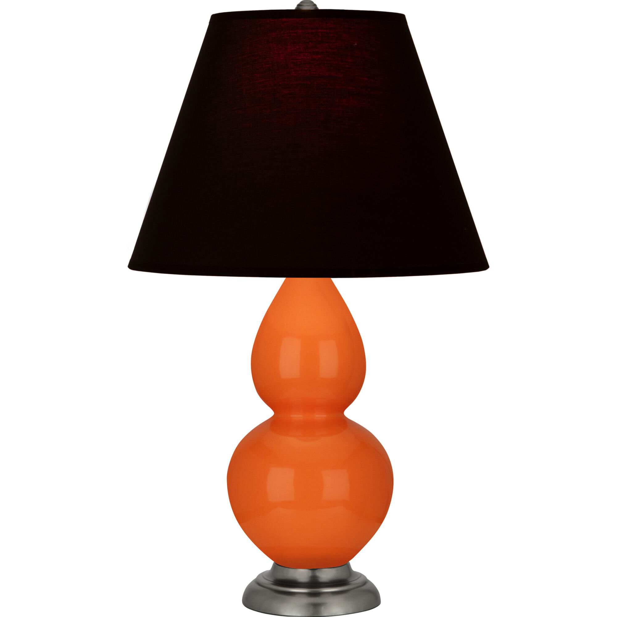 Shown in Pumpkin finish and Ink Black with Rose Red Lining shade and Antique Silver accent