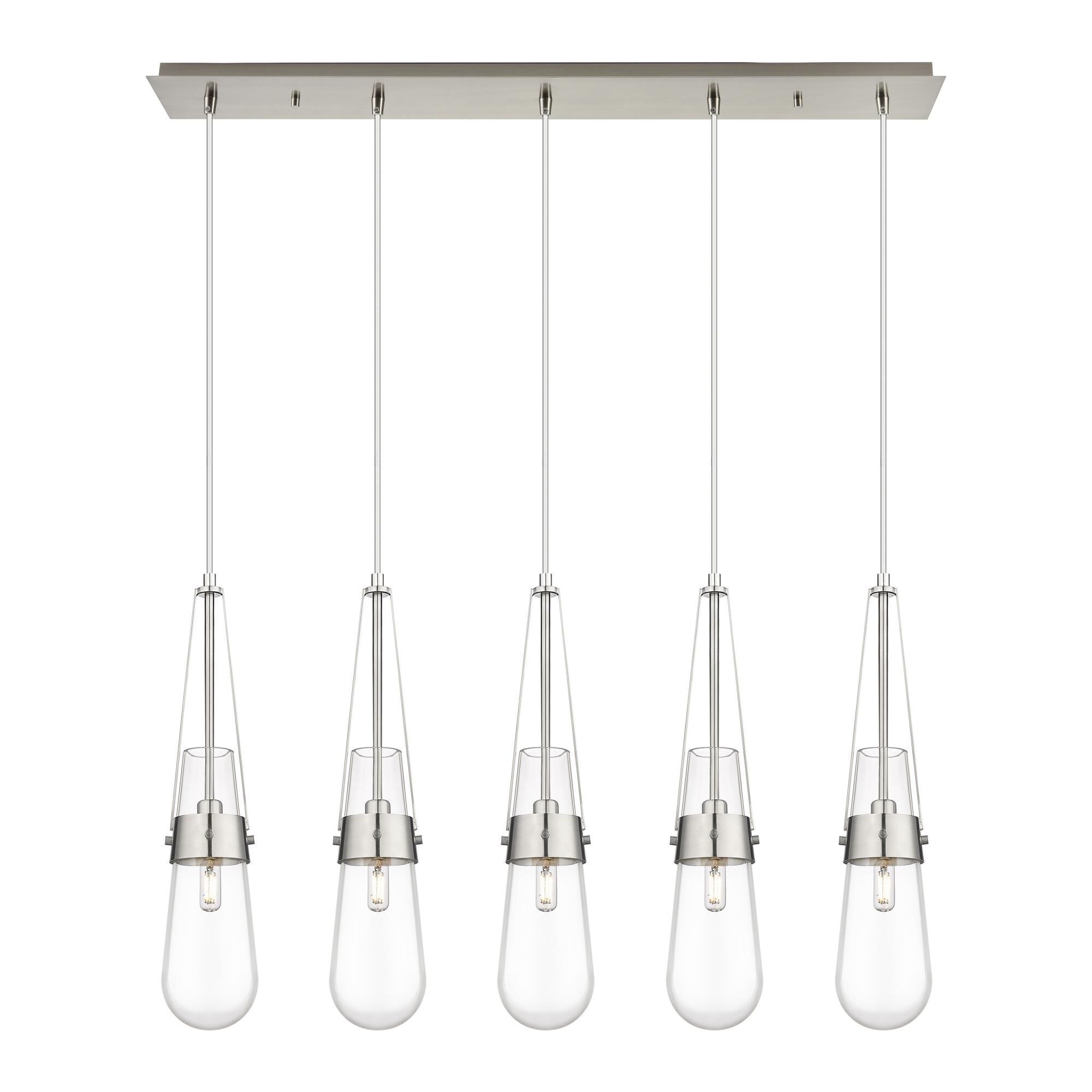 Shown in Brushed Satin Nickel finish and Clear glass and Clear Glass shade