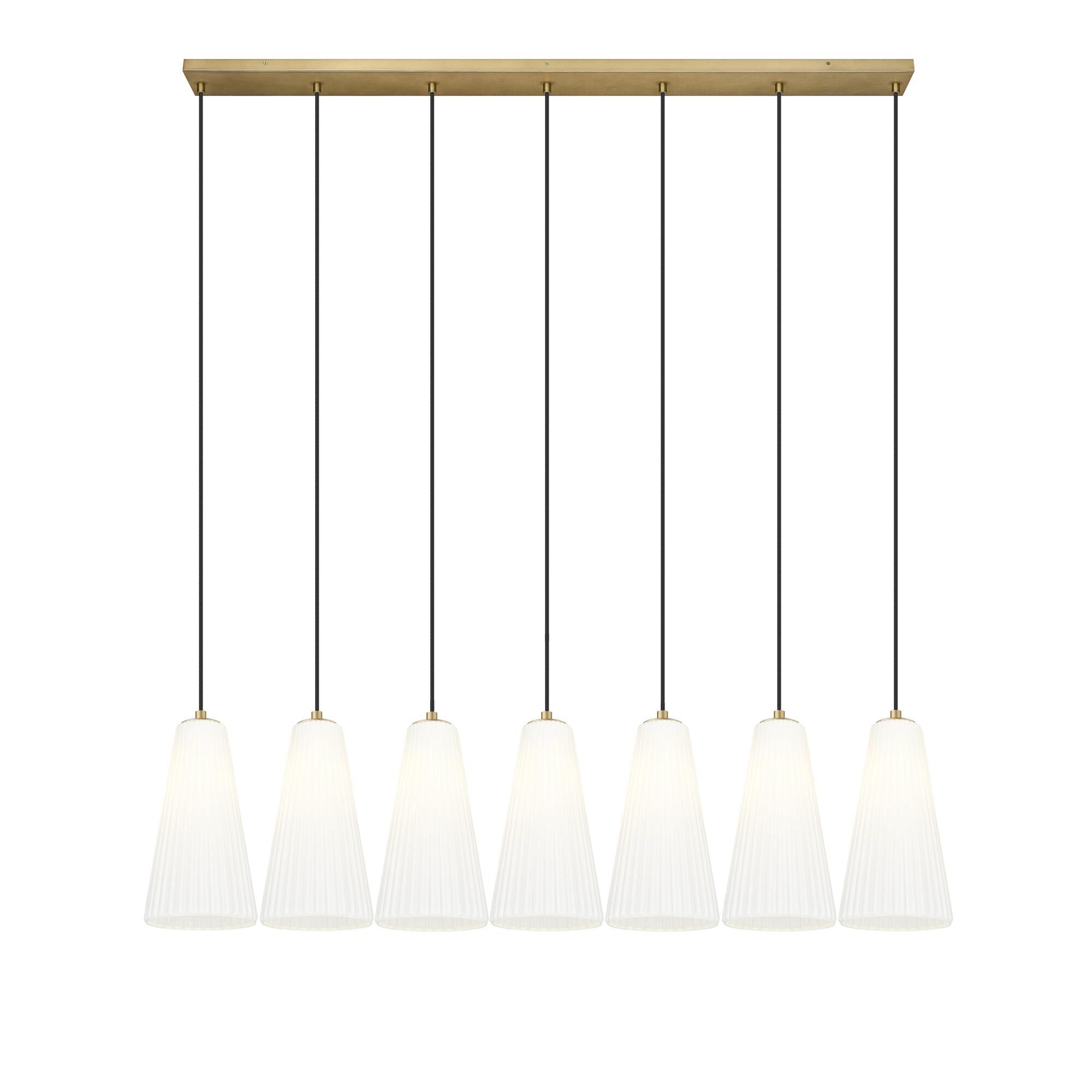 Shown in Modern Gold finish and White glass and White shade