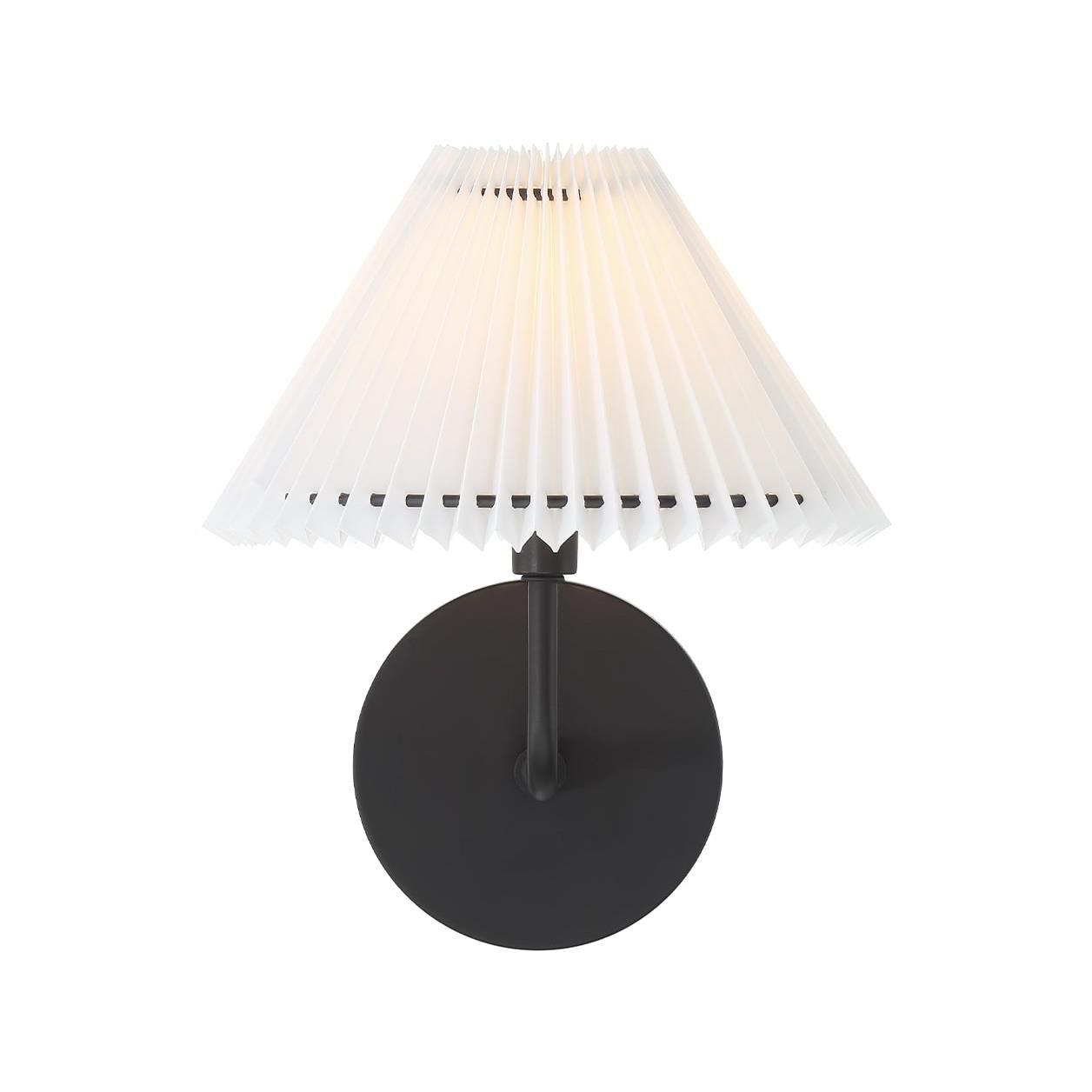 Shown in Matte Black finish and White Pleated Fabric shade