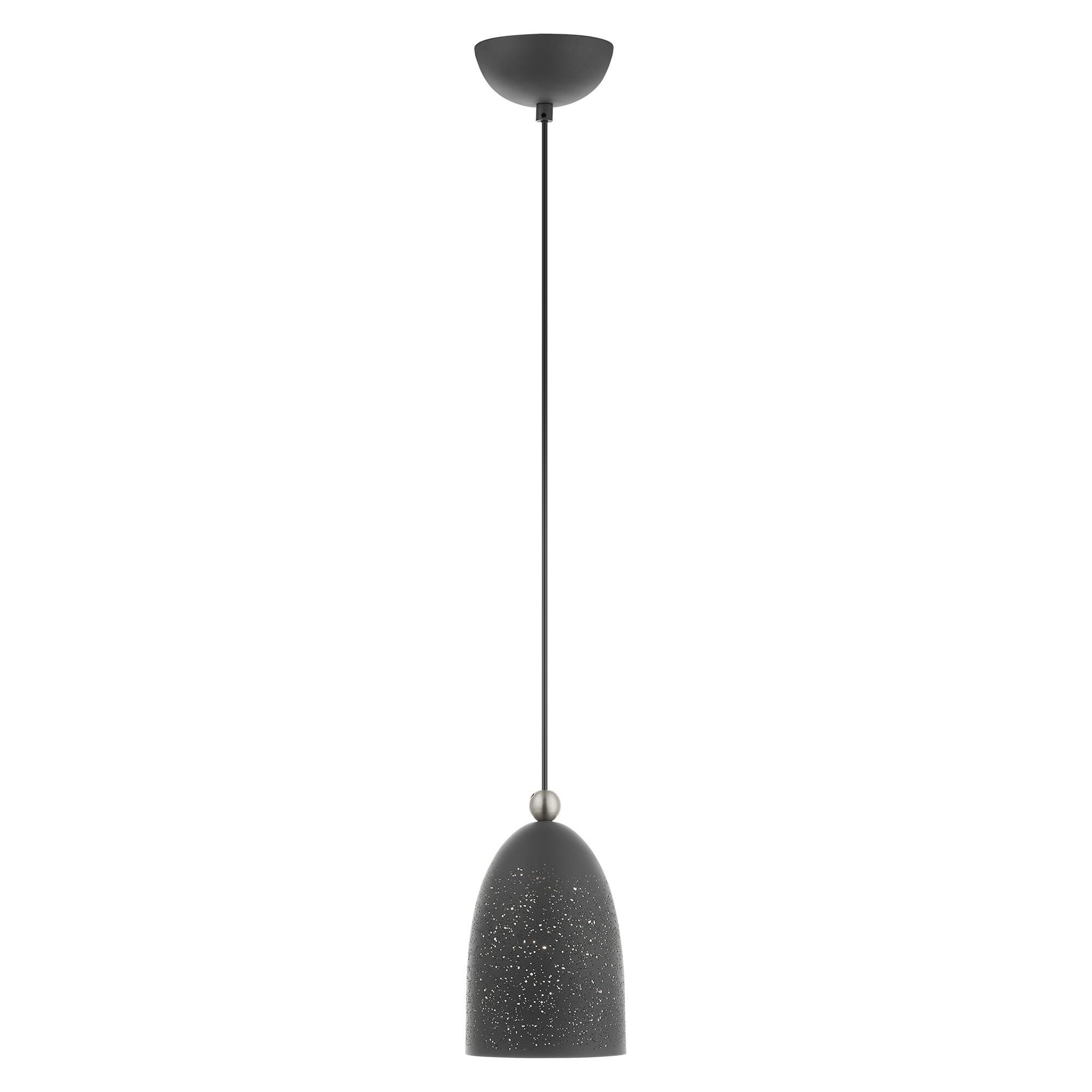 Shown in Scandinavian Gray With Brushed Nickel Accents finish and Scandinavian Gray Ornamental Metal Shade With White Finish Inside glass and Scandinavian Gray Ornamental Metal  With White Finish Inside shade