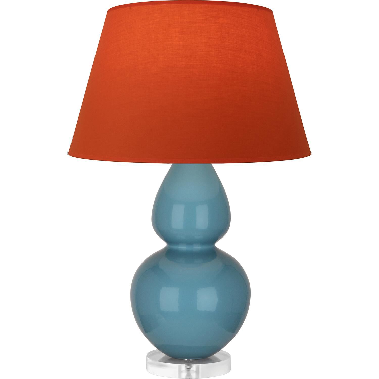 Shown in Steel Blue finish and Tangerine and Taupe Lining shade and Lucite accent