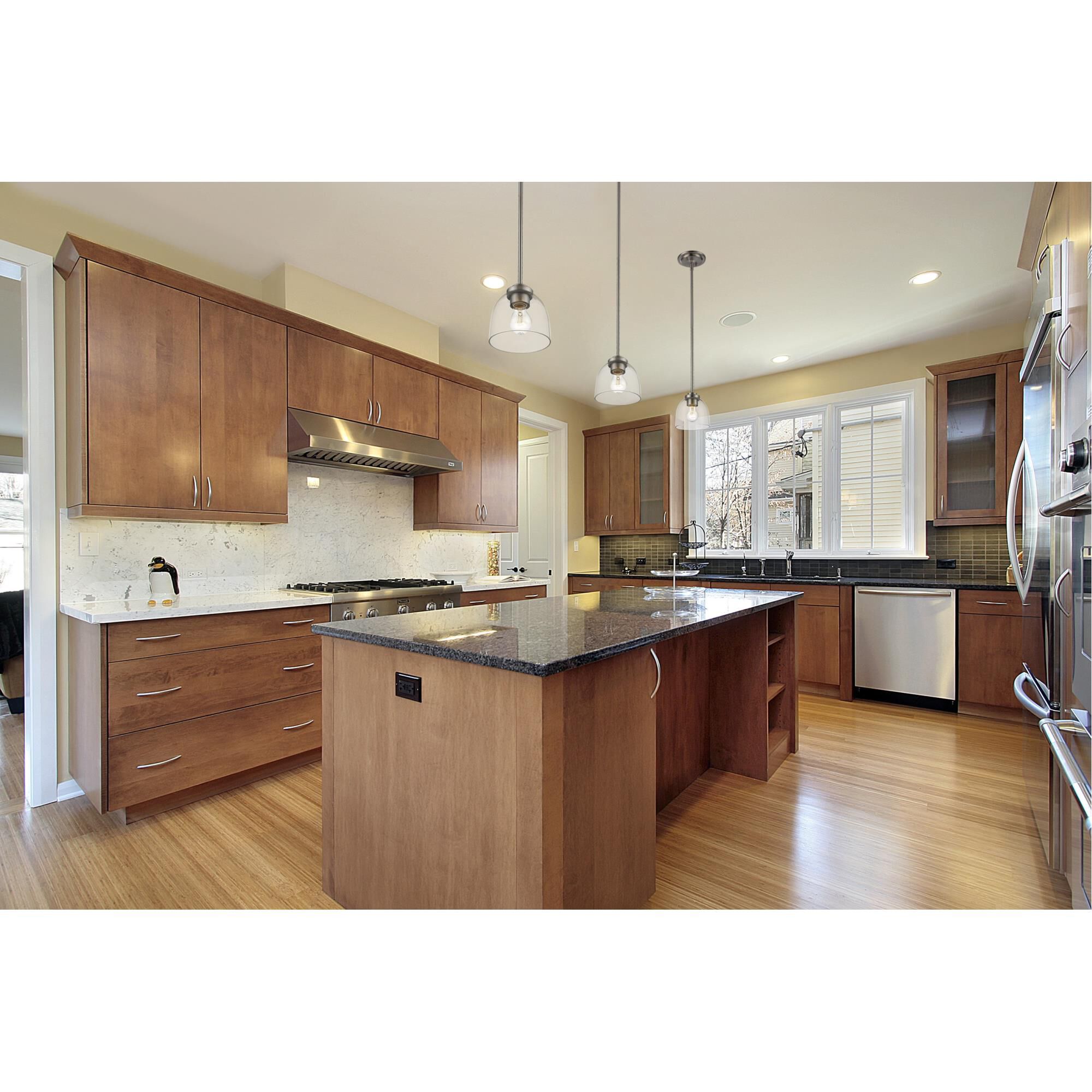 Shown in Brushed Nickel finish and Glass shade