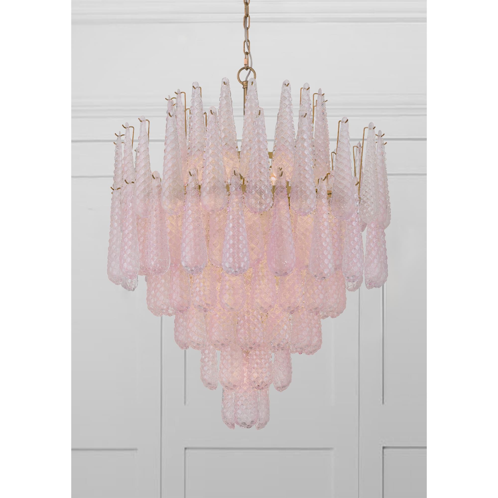 Shown in Aged Brass finish and Sand Blush glass