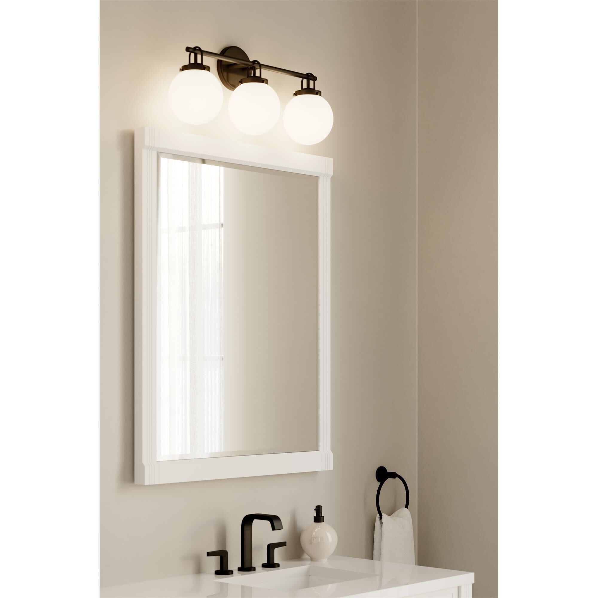 Shown in Dark Matte Black finish and Etched White glass