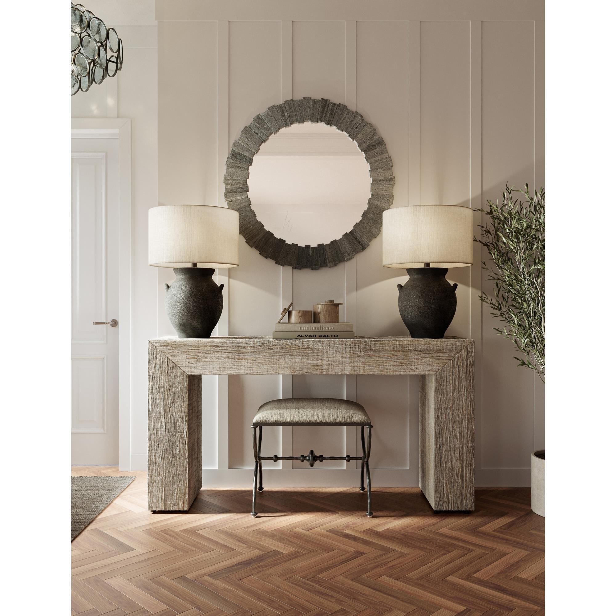 Shown in Black Ash/Satin Black finish and Natural Linen shade