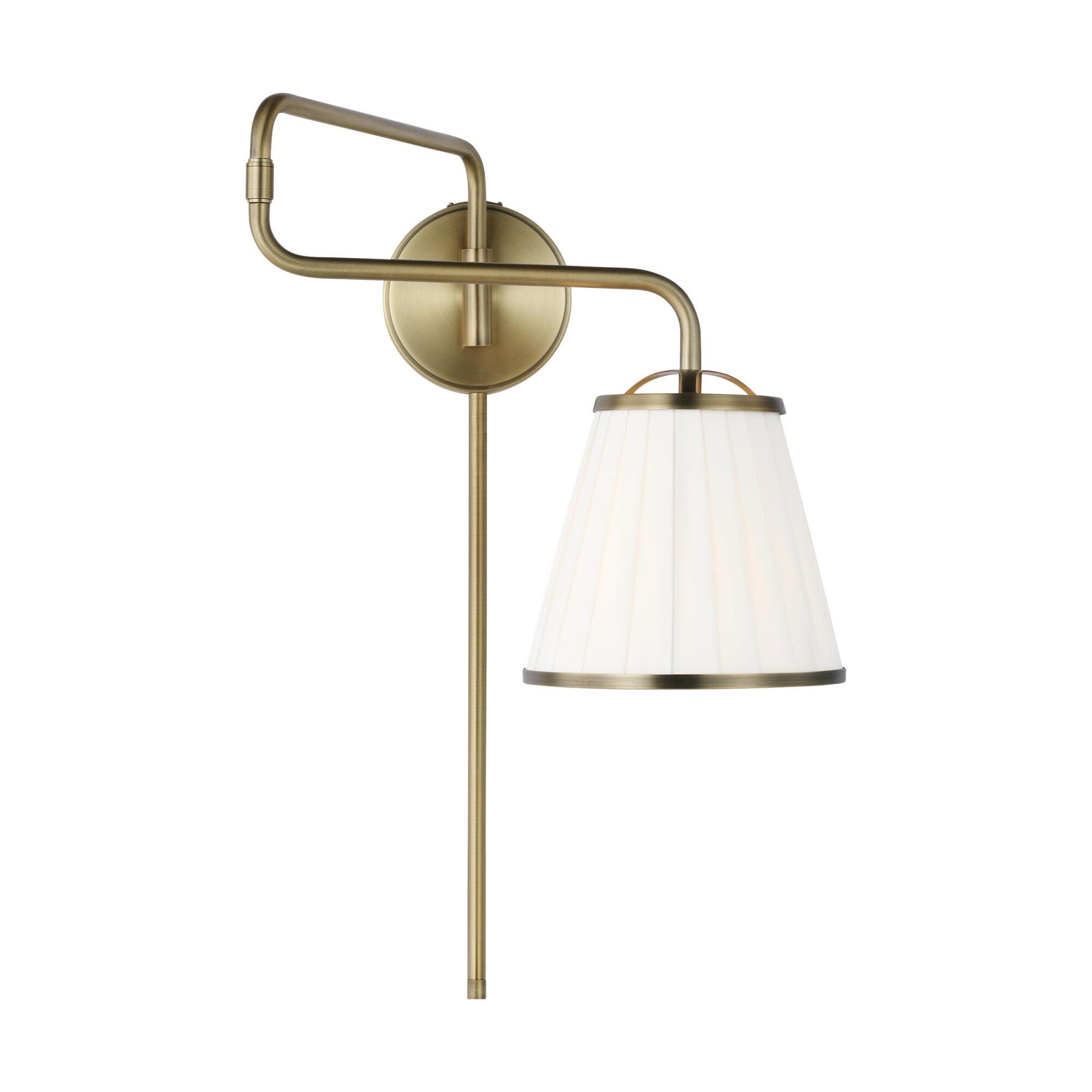 Shown in Time Worn Brass finish and White Linen Pleated Fabric shade