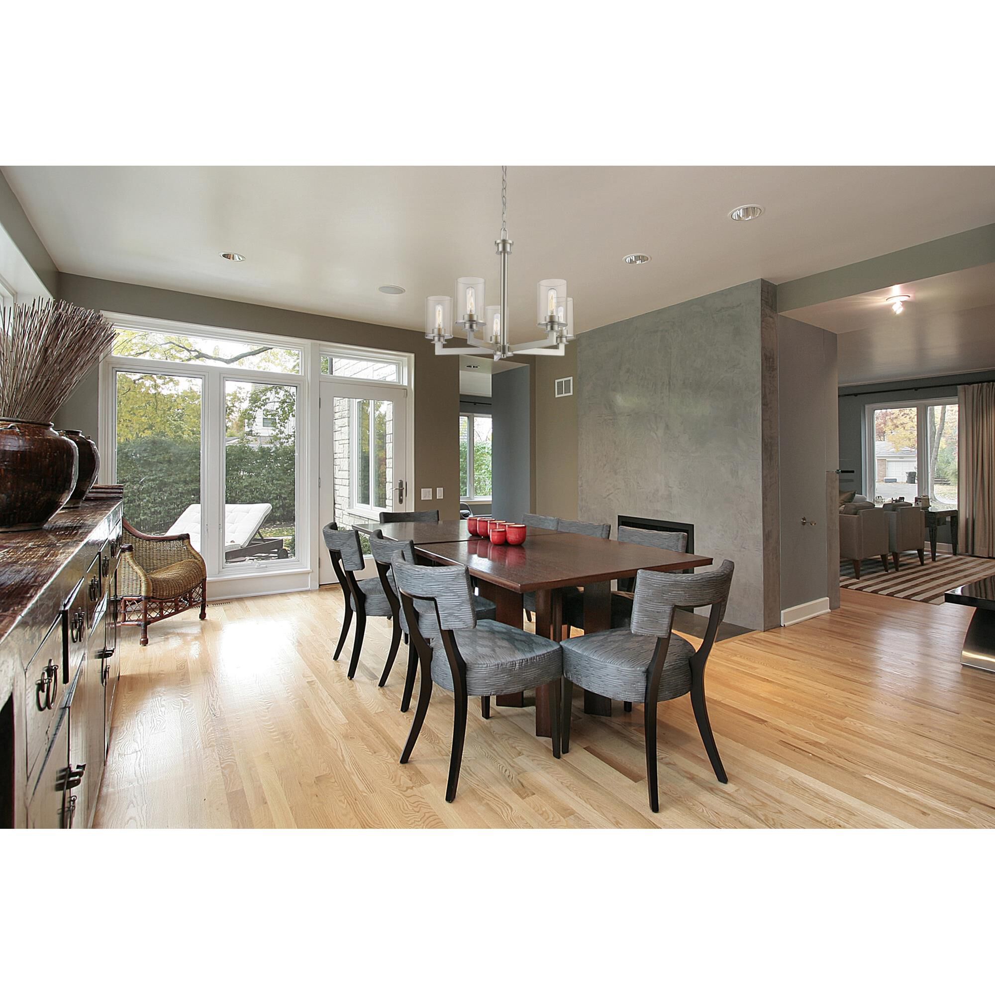 Shown in Brushed Nickel finish and Glass shade