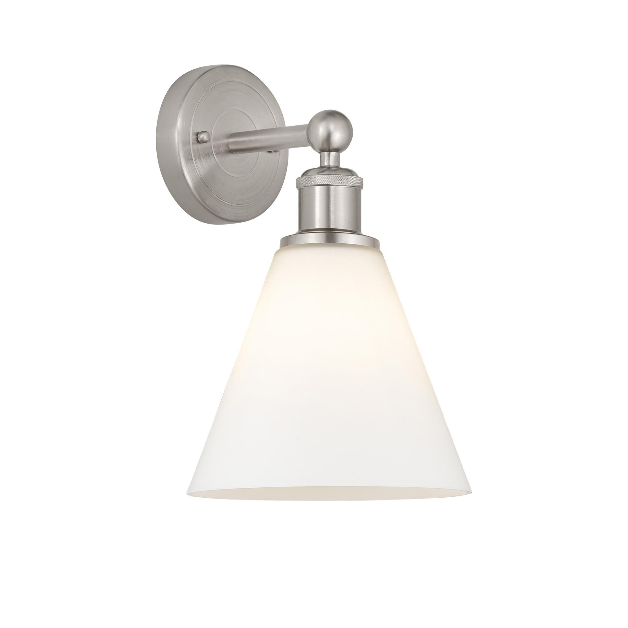 Shown in Satin Nickel finish and Matte White glass