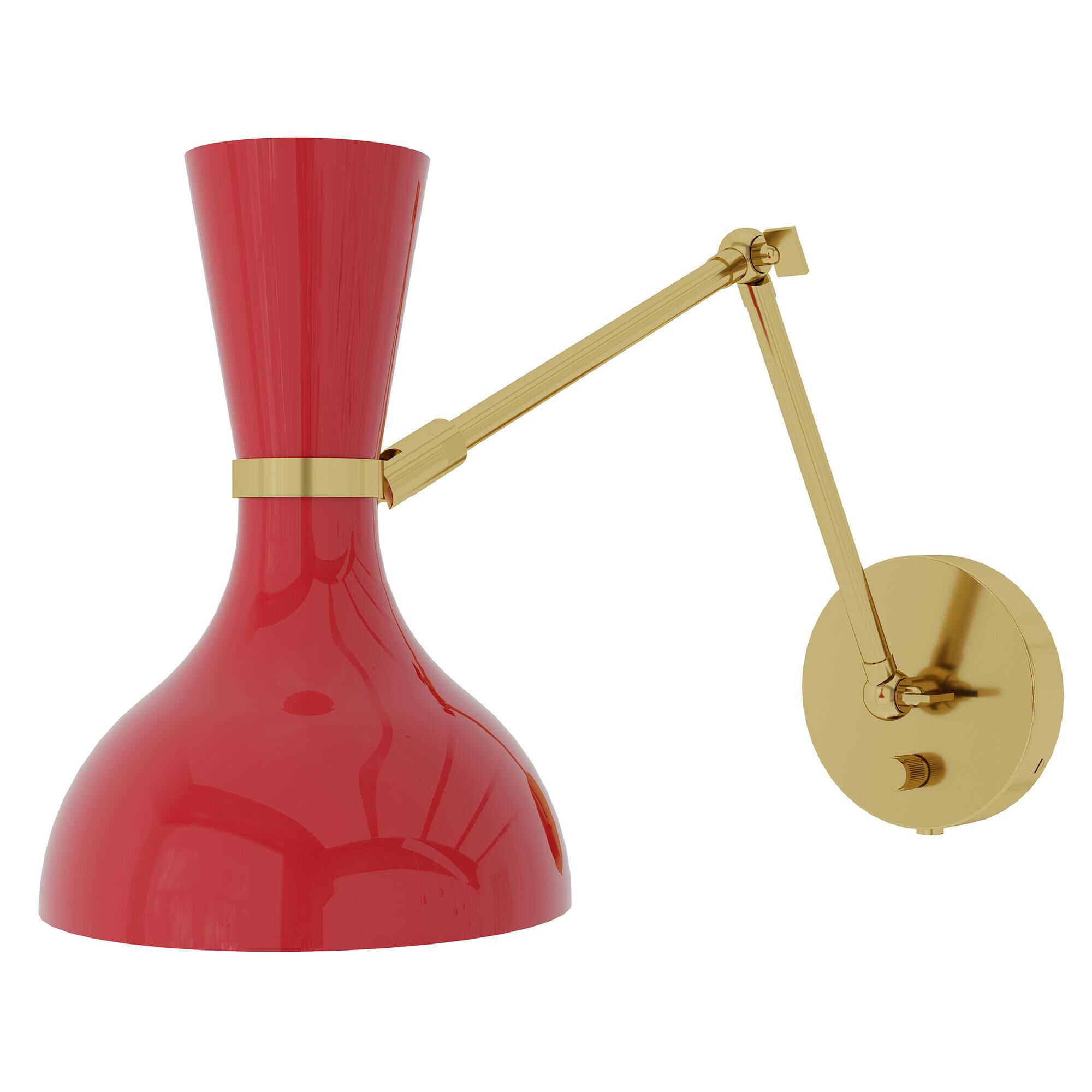 Shown in Modern Brass finish and Ruby Red shade