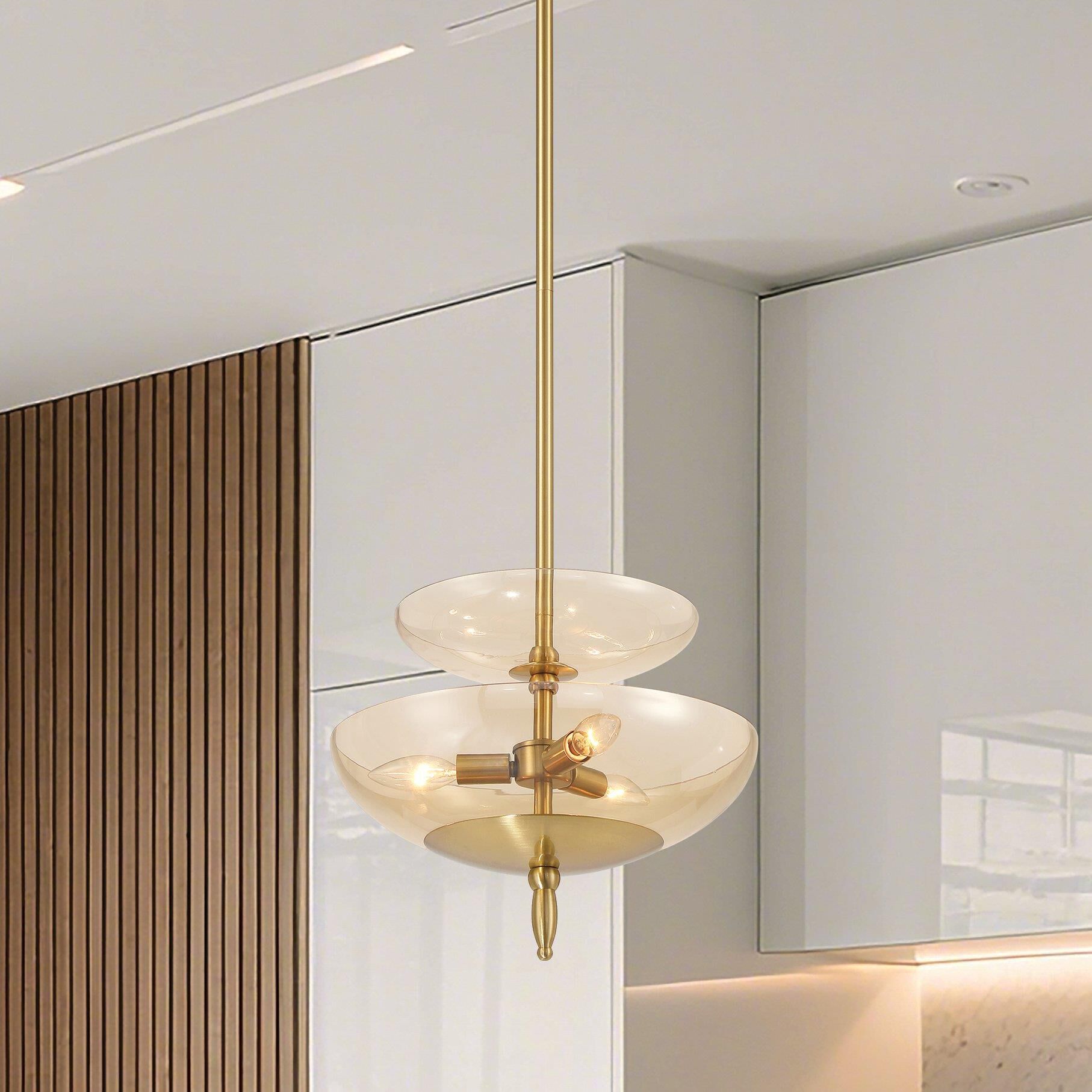 Shown in Brushed Gold finish and Smoked Amber glass