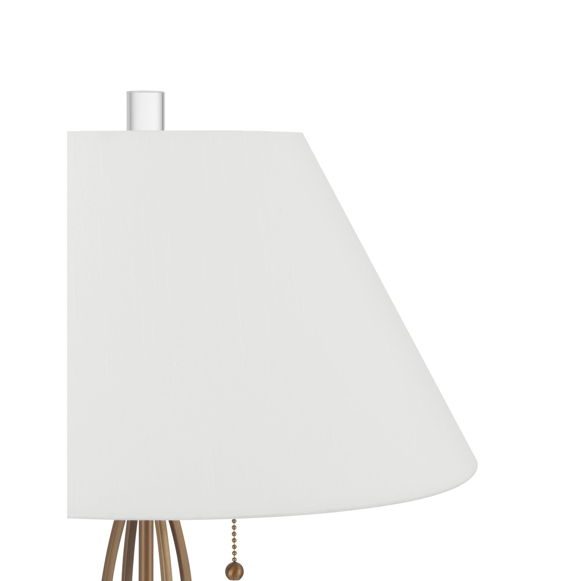 Shown in Antique Brass and Clear finish and Off-White Polyester/Round Coolie/Hardback shade
