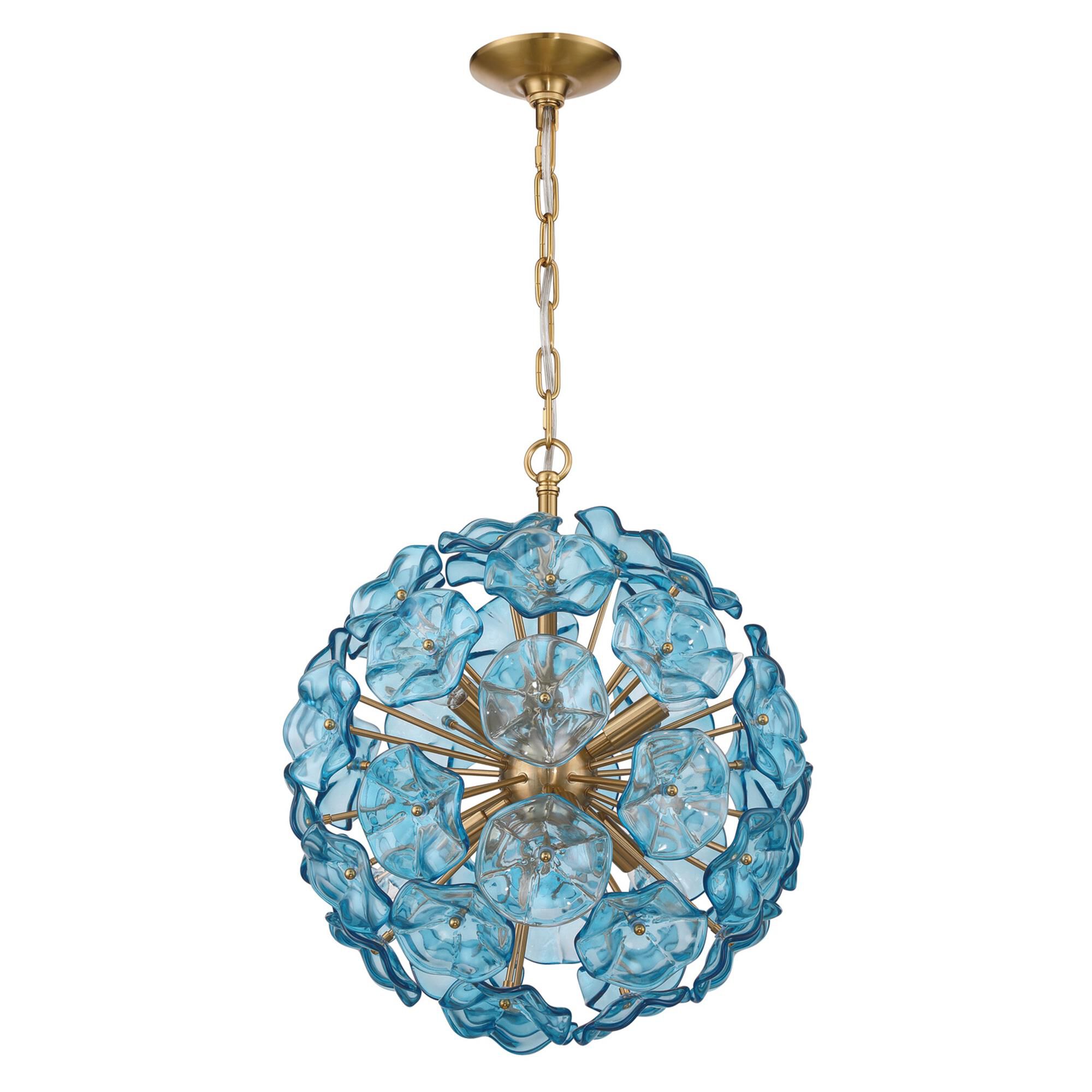Shown in Aged Brass finish and Floral Glass Petals crystal