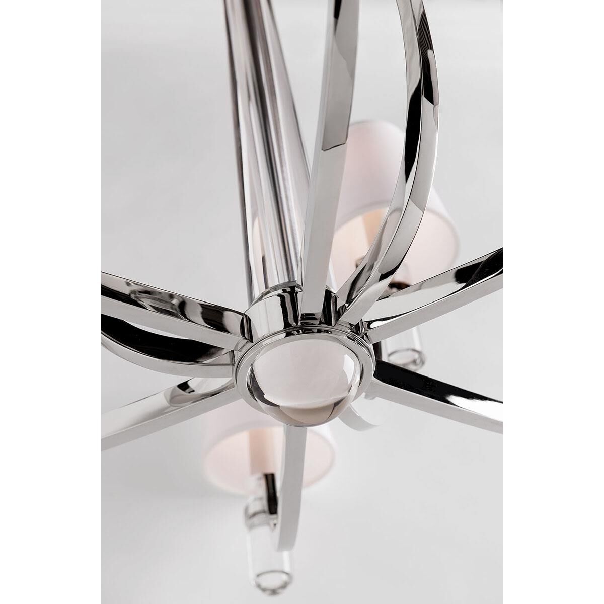 Shown in Polished Nickel finish and White Faux Silk shade
