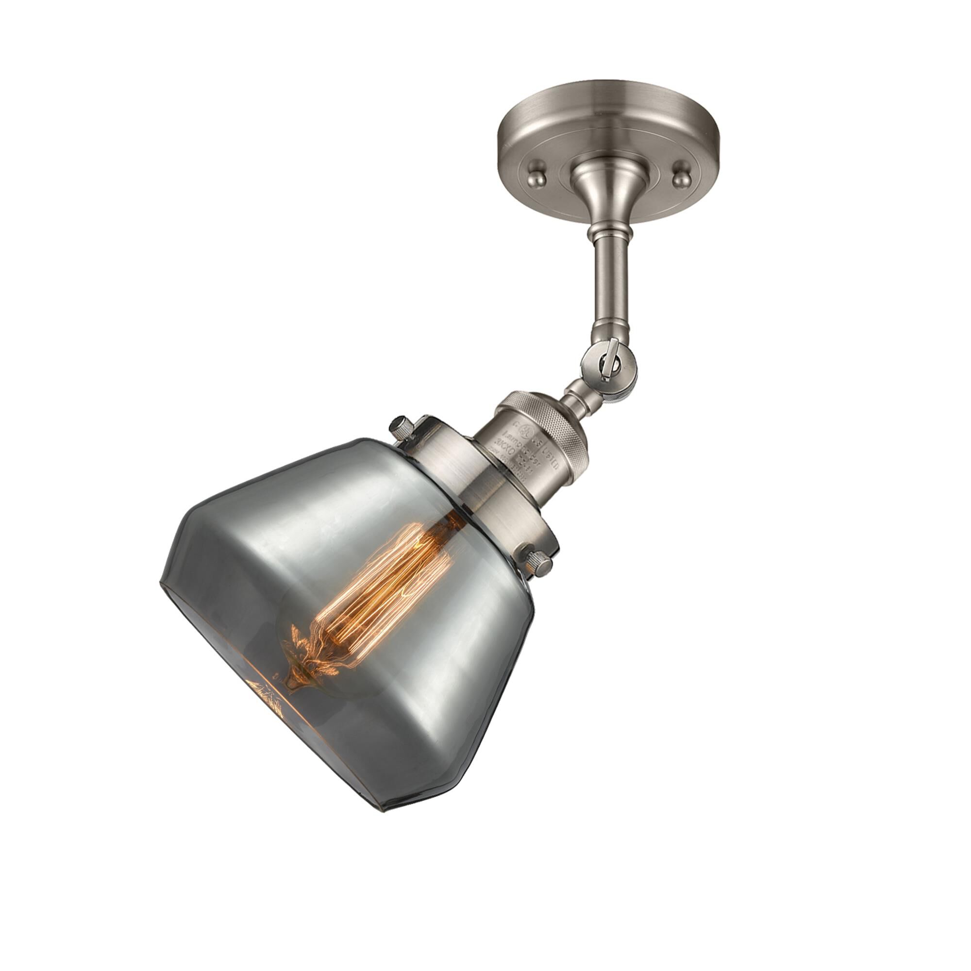 Shown in Brushed Satin Nickel finish and Plated Smoked glass and None accent