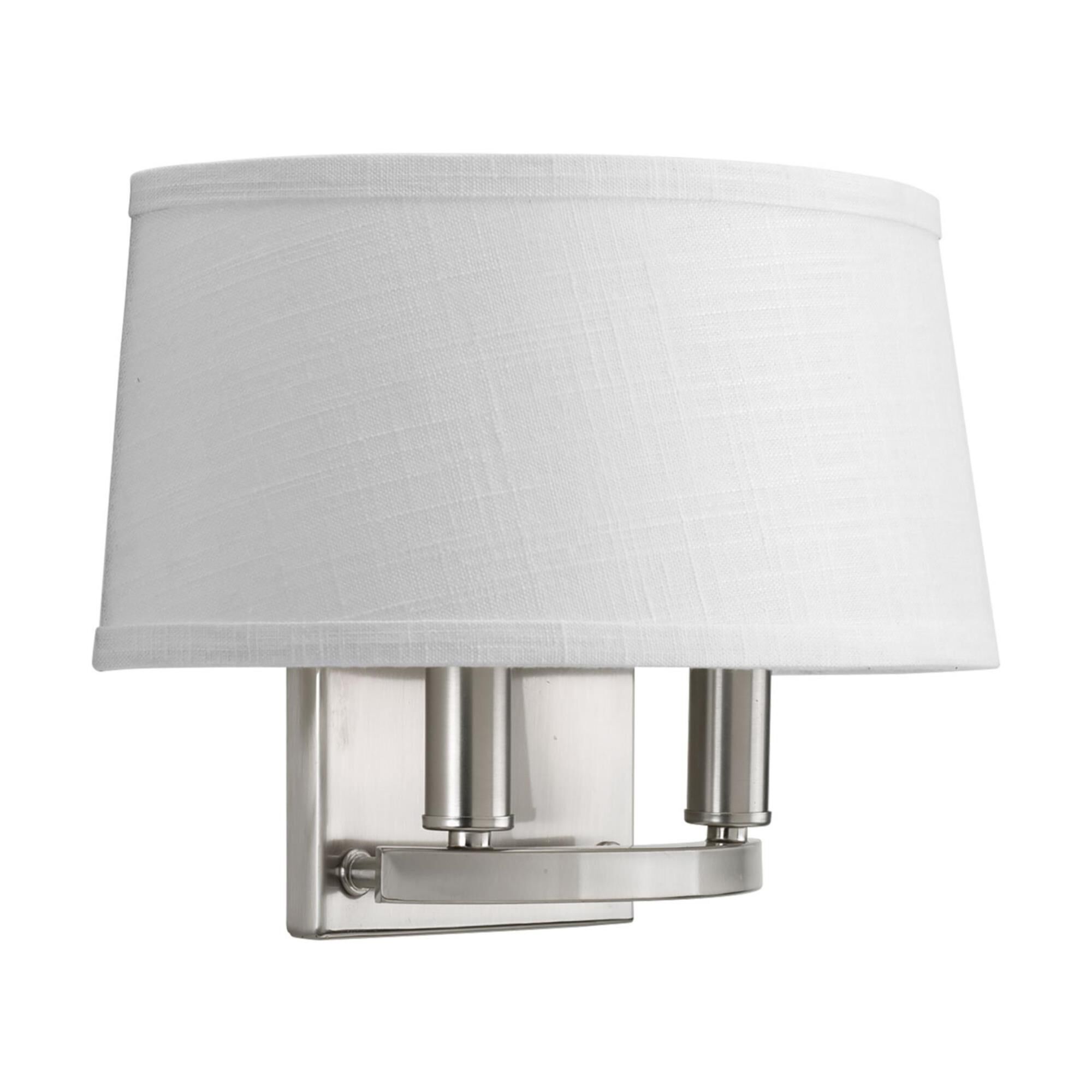 Shown in Brushed Nickel finish and Fabric Shade glass