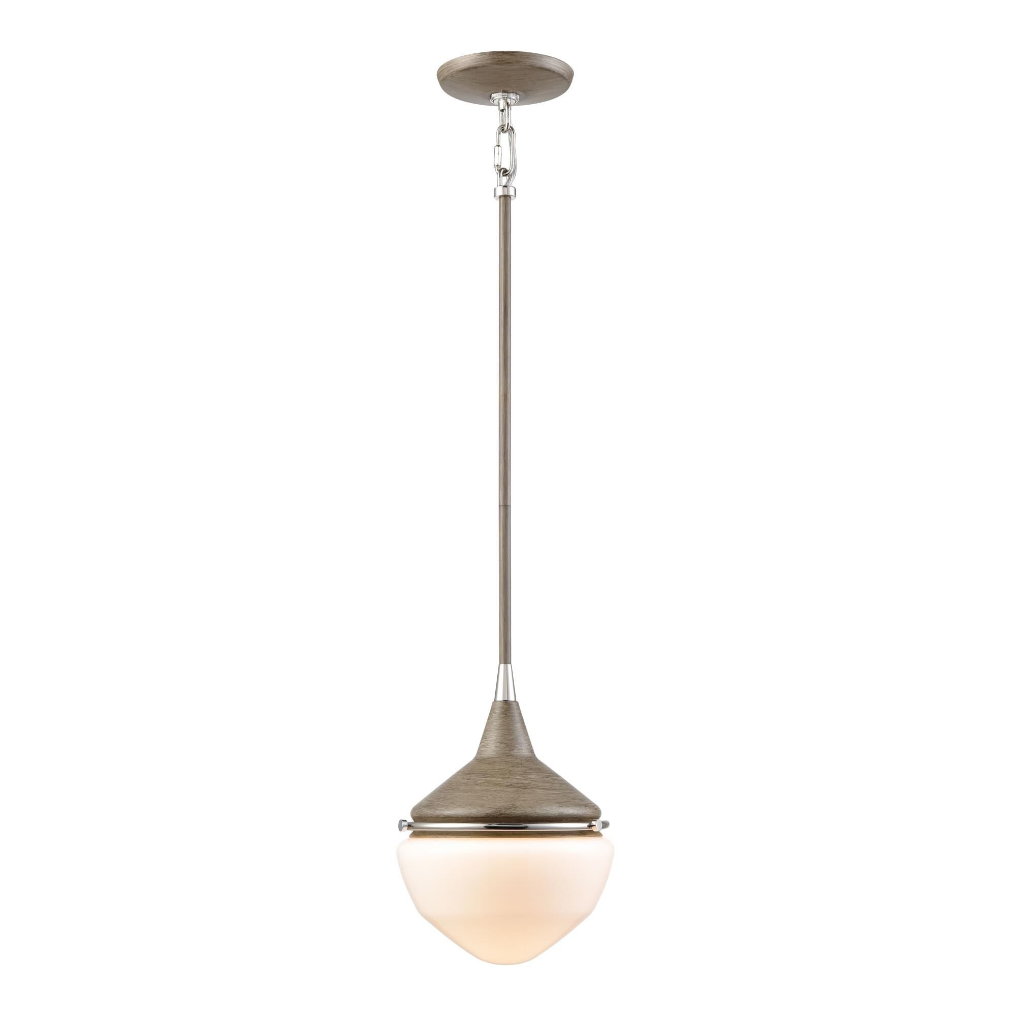 Shown in Pecan and Polished Nickel finish and White Opal glass