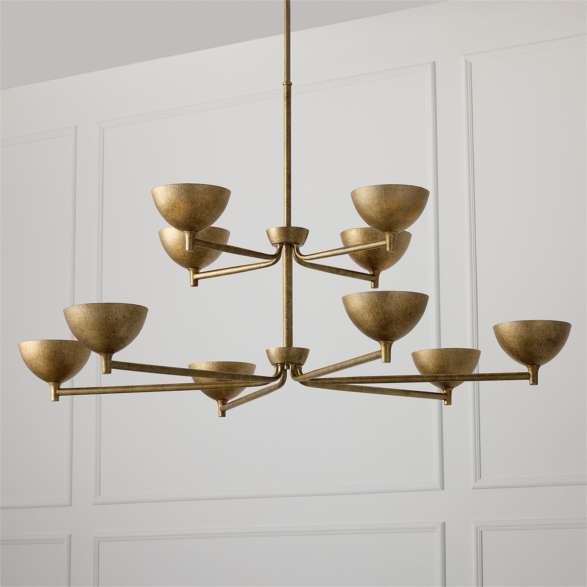 Shown in Feathered Gold finish and Textured Metal s shade