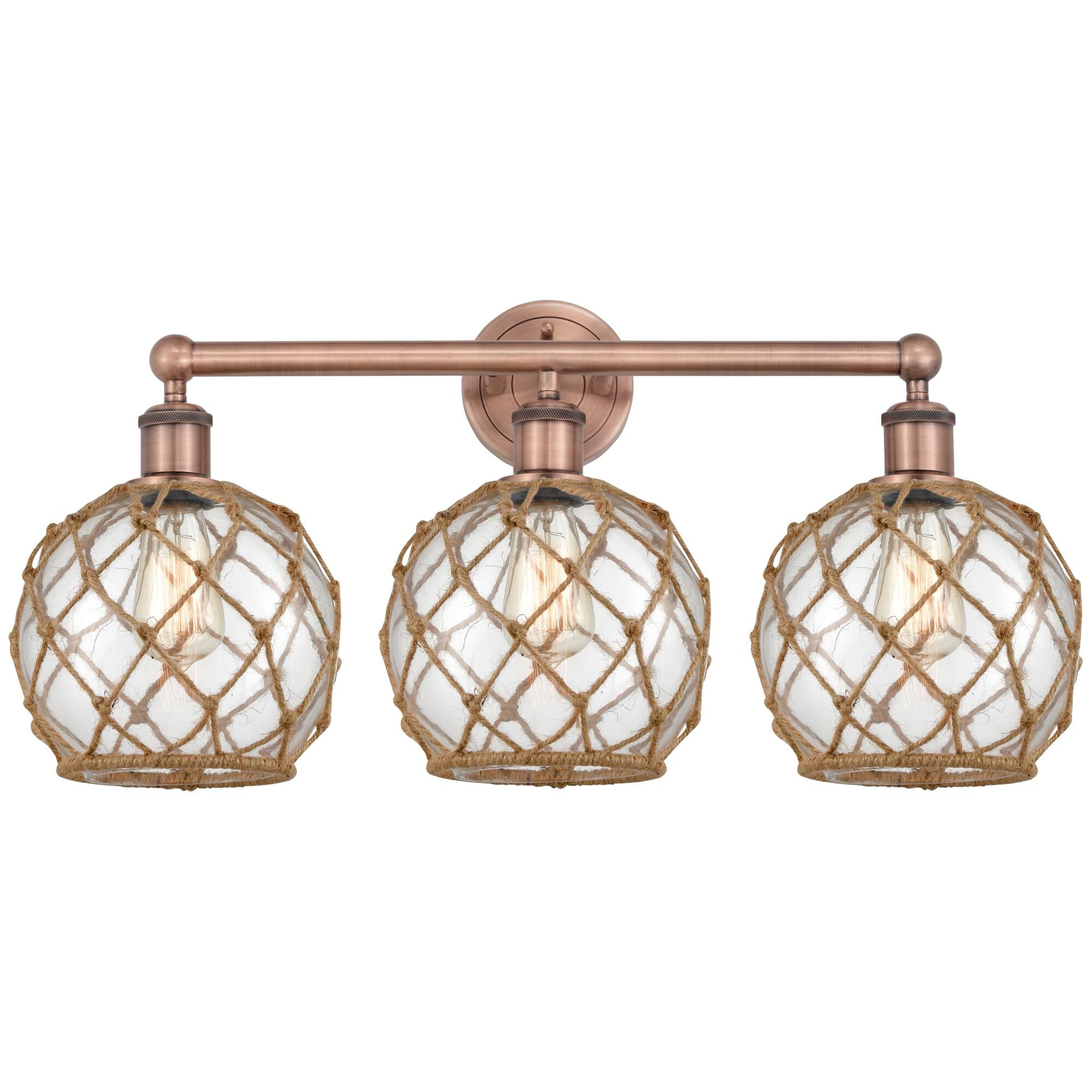 Shown in Antique Copper finish and Clear with Brown Rope glass