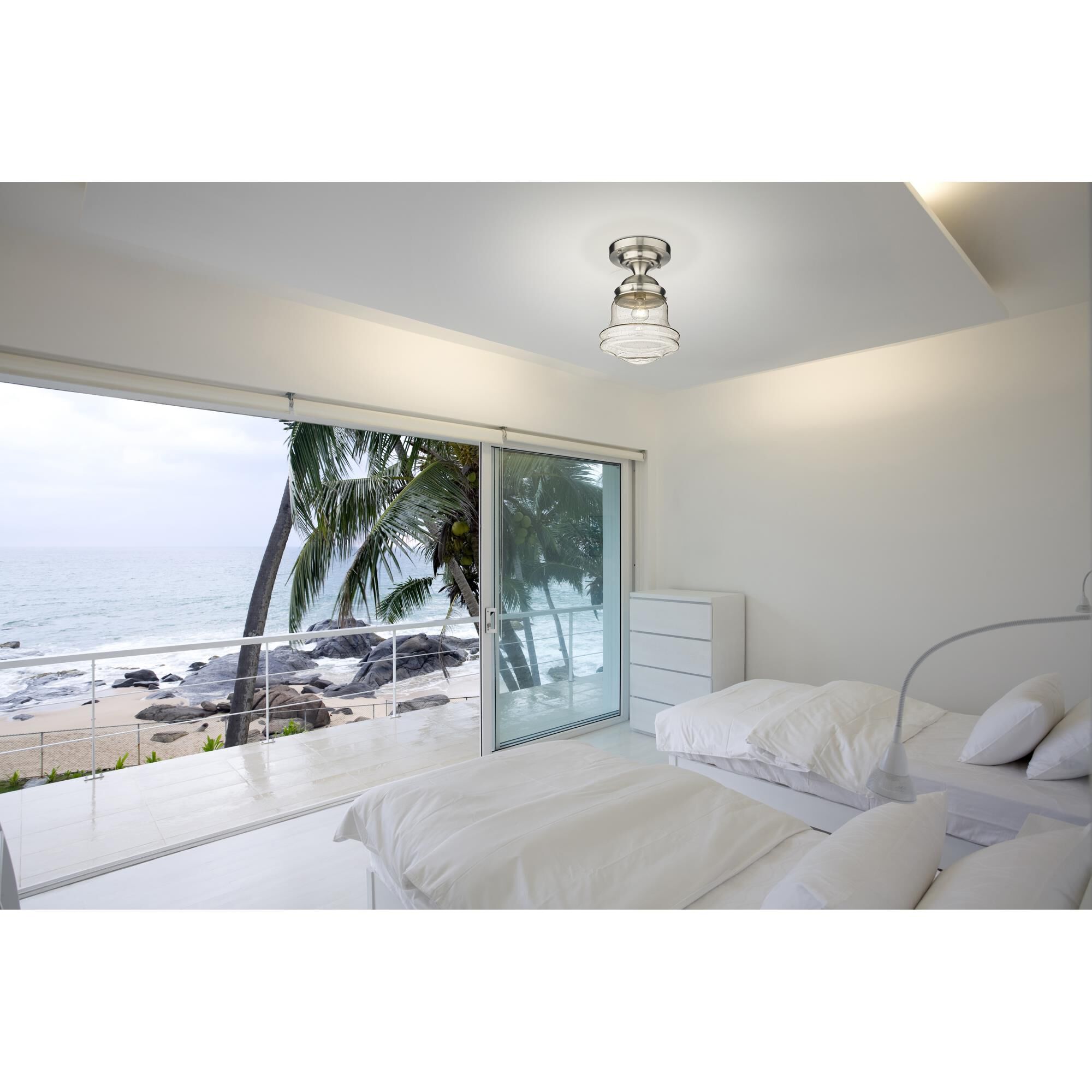 Shown in Brushed Nickel finish and Clear Seedy glass and Clear Seedy shade