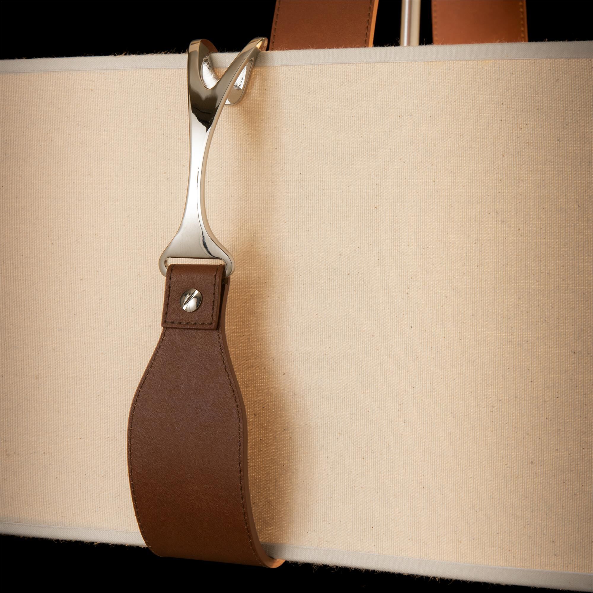 Shown in Polished Nickel finish and Flax shade and Leather Chestnut accent