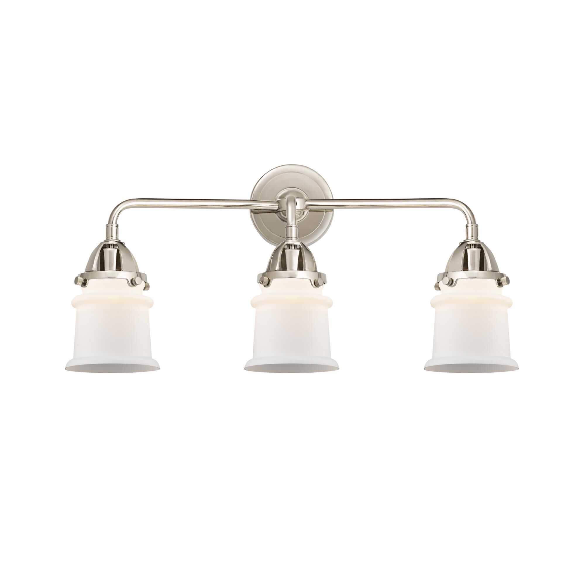 Shown in Polished Nickel finish and Matte White Canton glass and No Shade shade