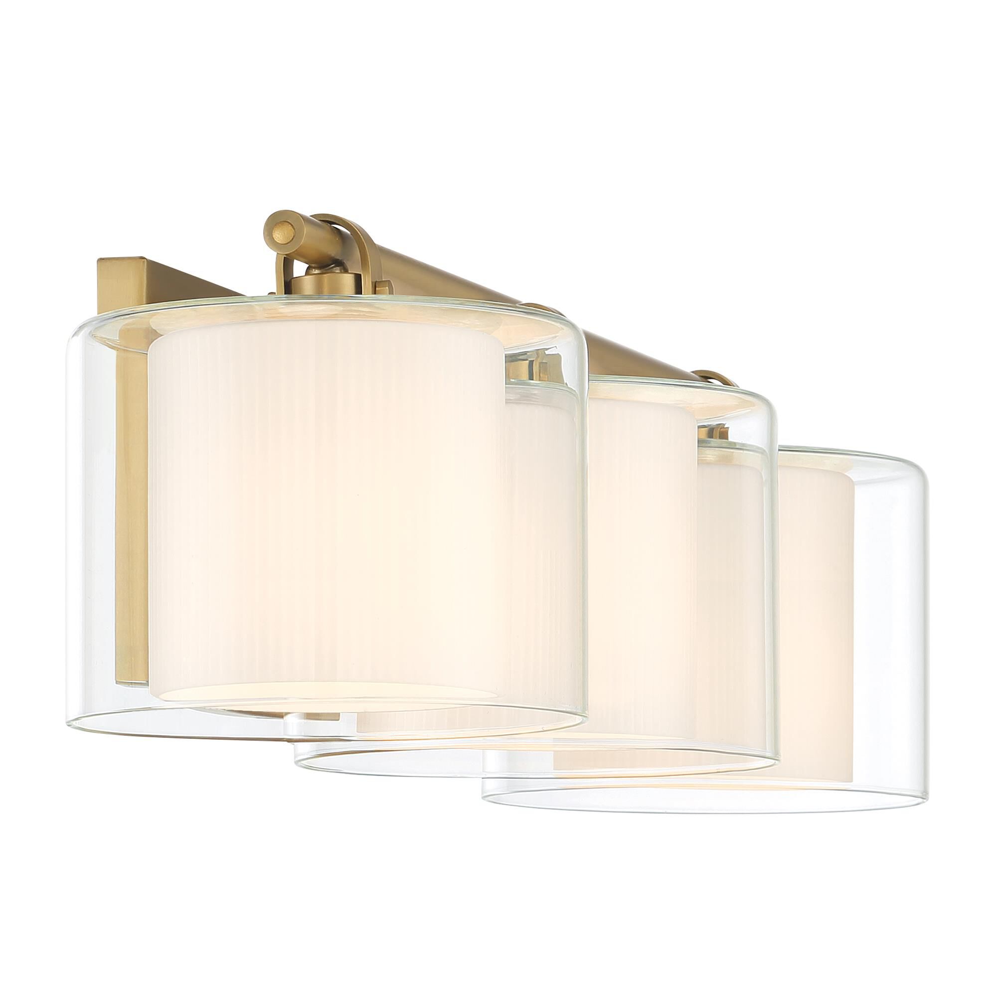 Shown in Legacy Brass finish and Clear and Etched Opal glass