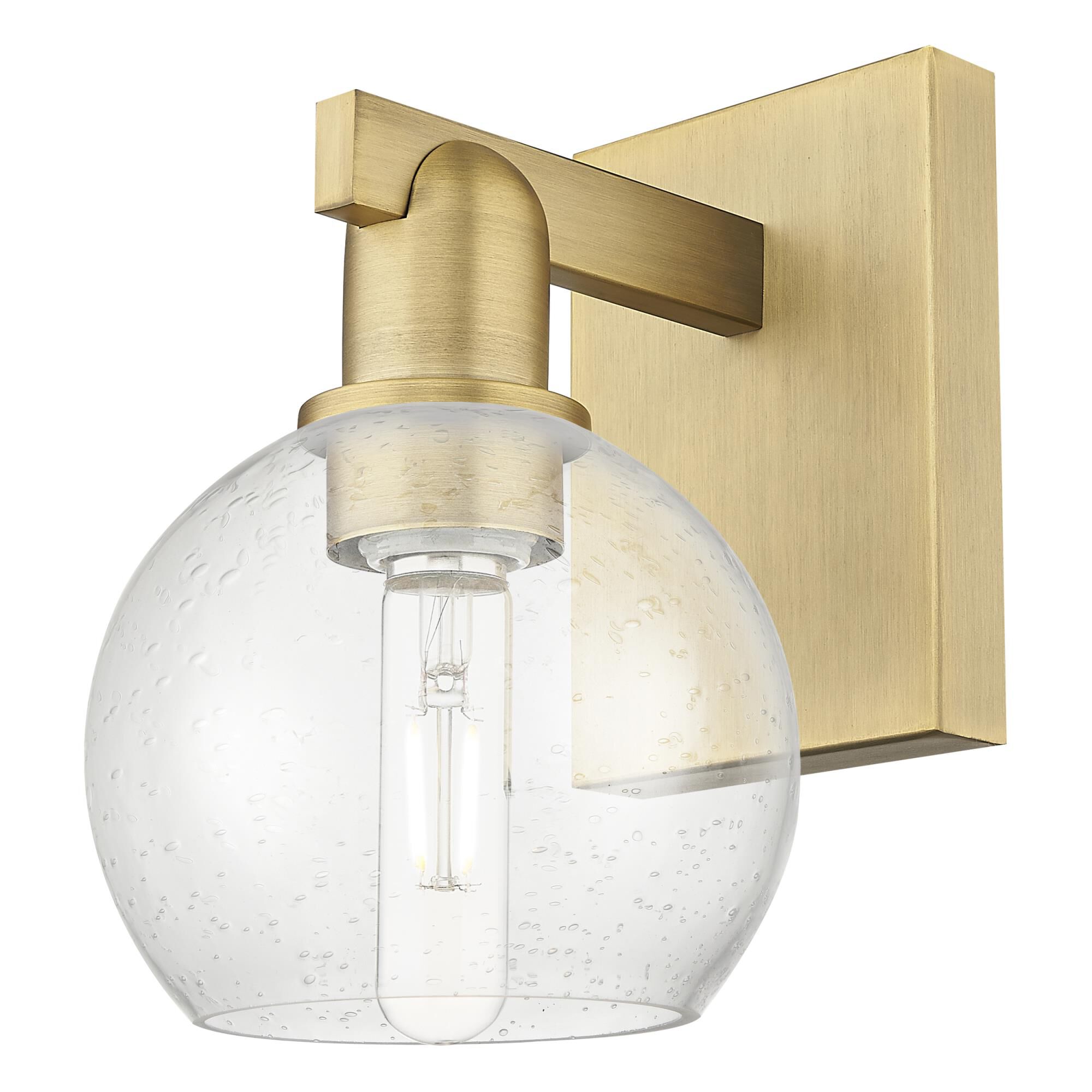 Shown in Brushed Brass finish and Seedy glass